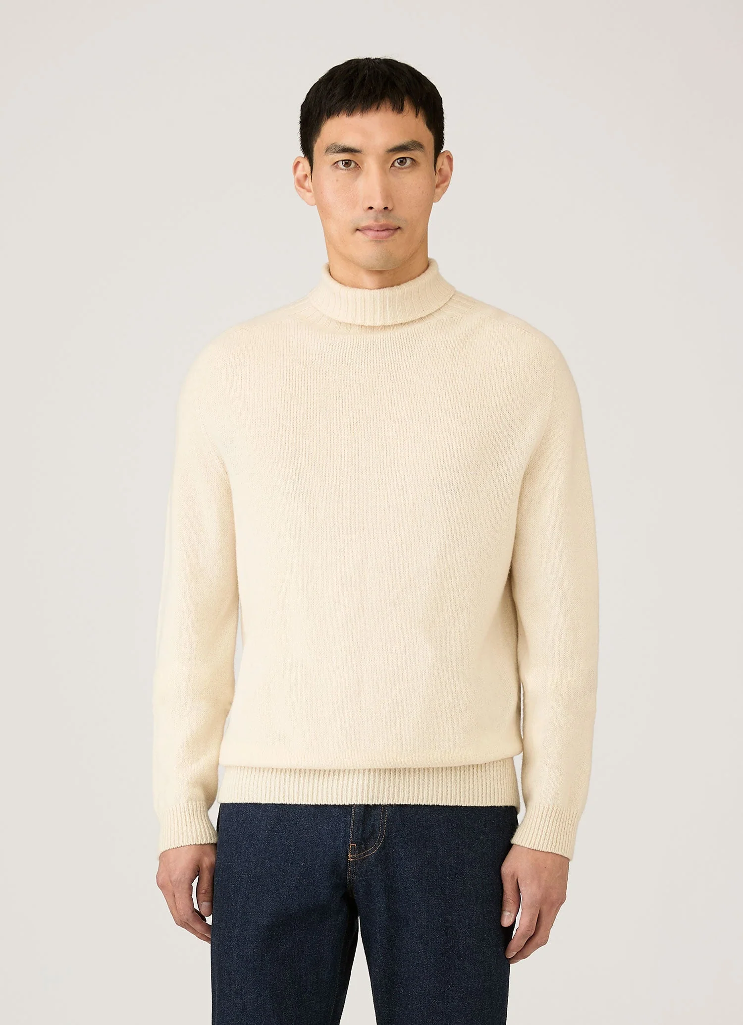 Men's Lambswool Roll Neck in Ecru - Image 2