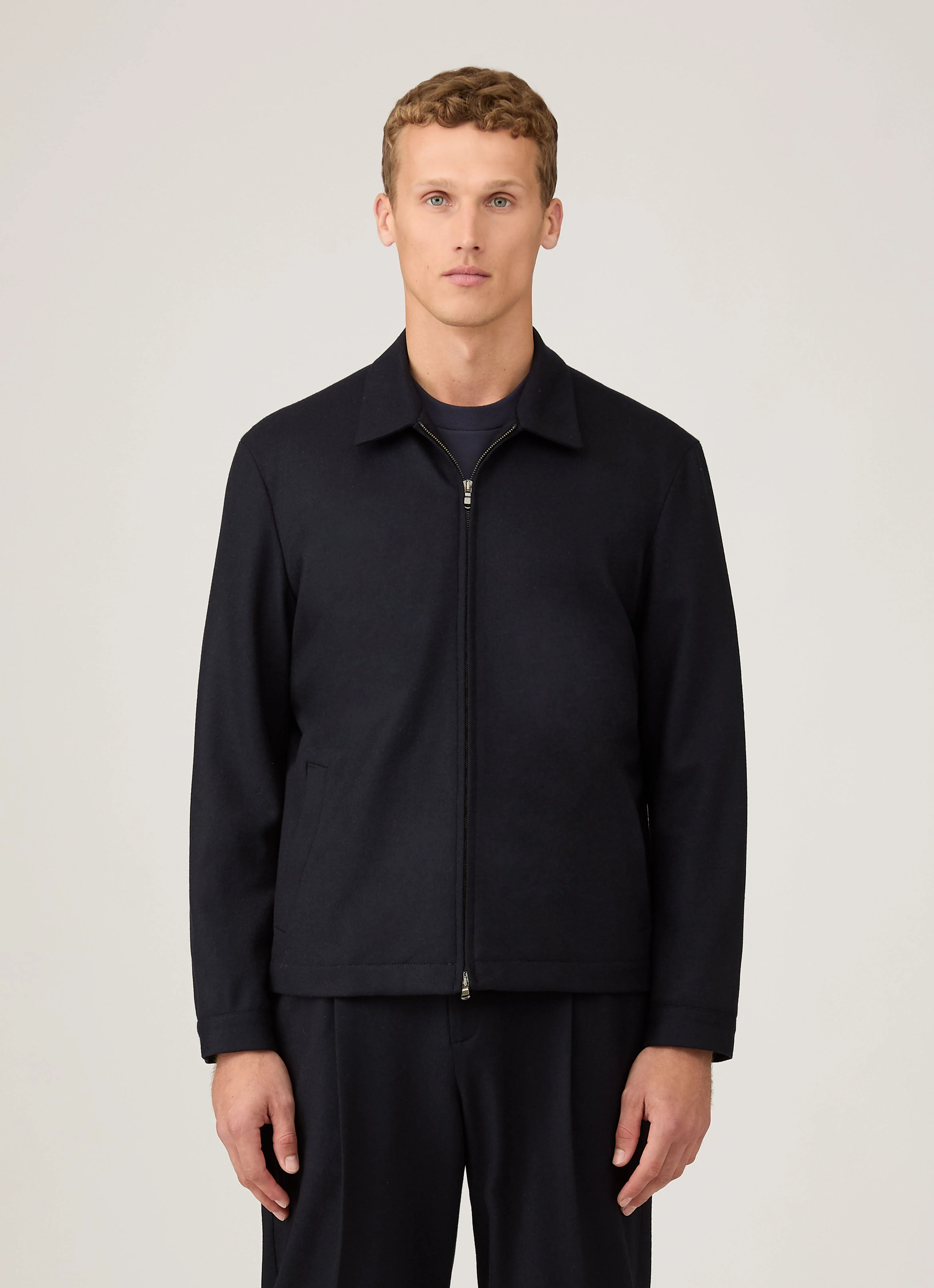 Men's Boiled Wool Harrington Jacket in Navy - Image 2