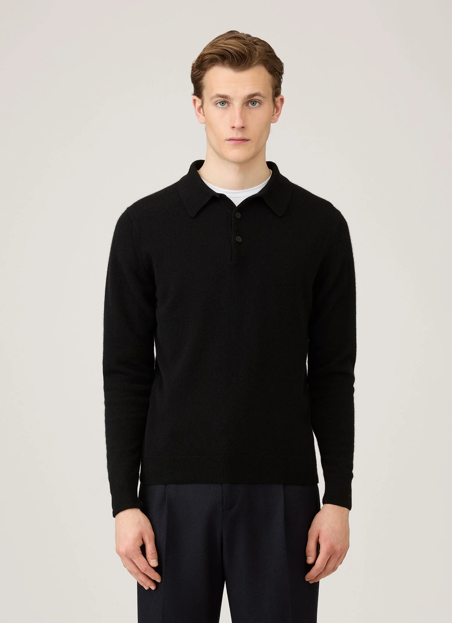 Men's Cashmere Knitted Polo Shirt in Black - Image 2