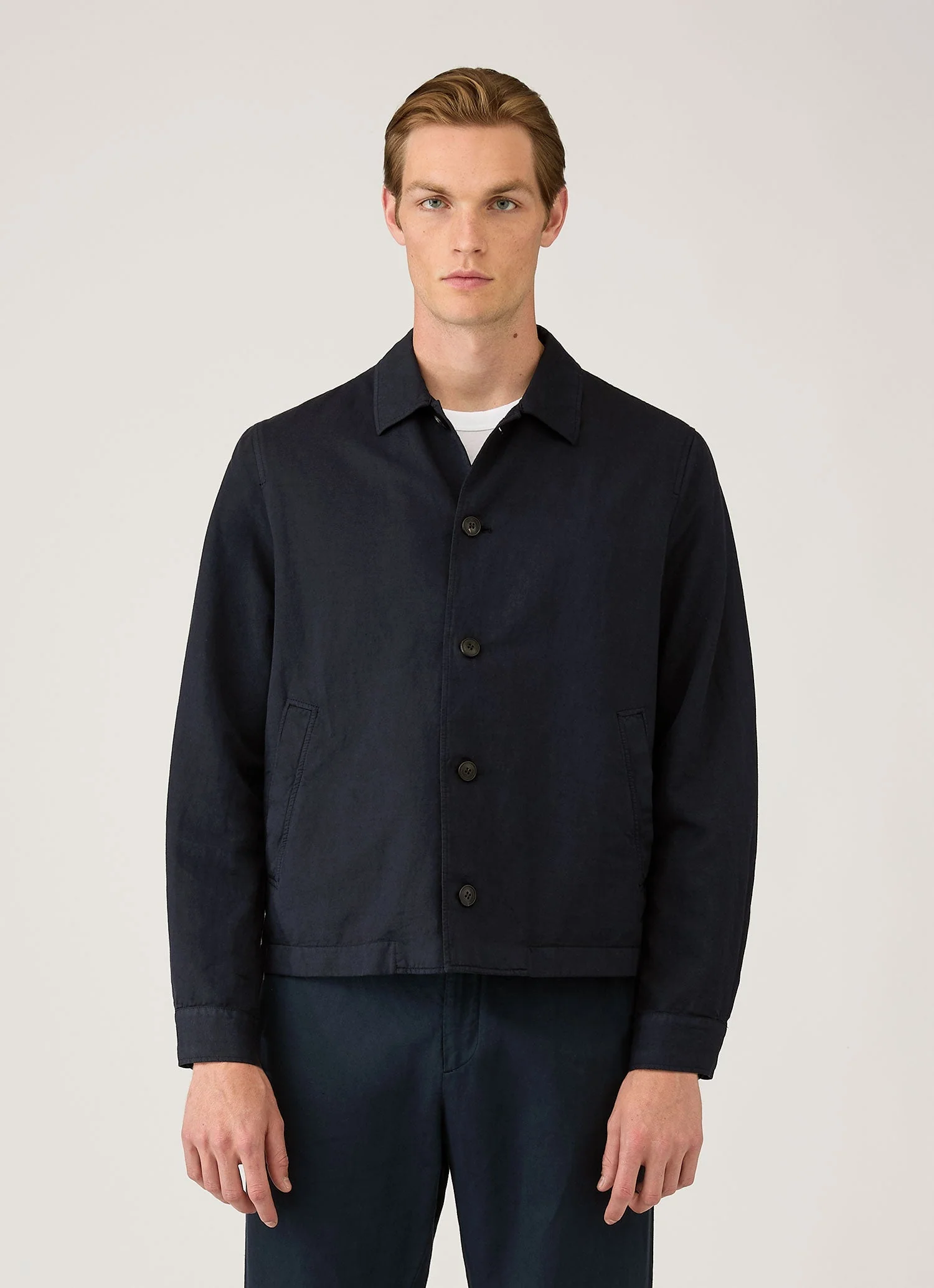 Men's Cotton Linen Jacket in Navy - Image 2
