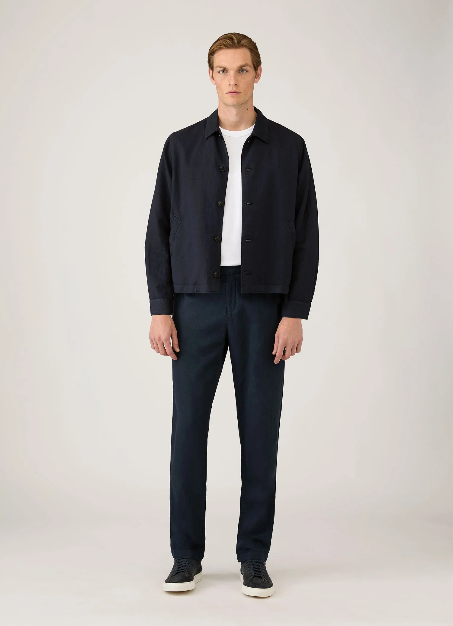 Men's Cotton Linen Jacket in Navy - Image 3