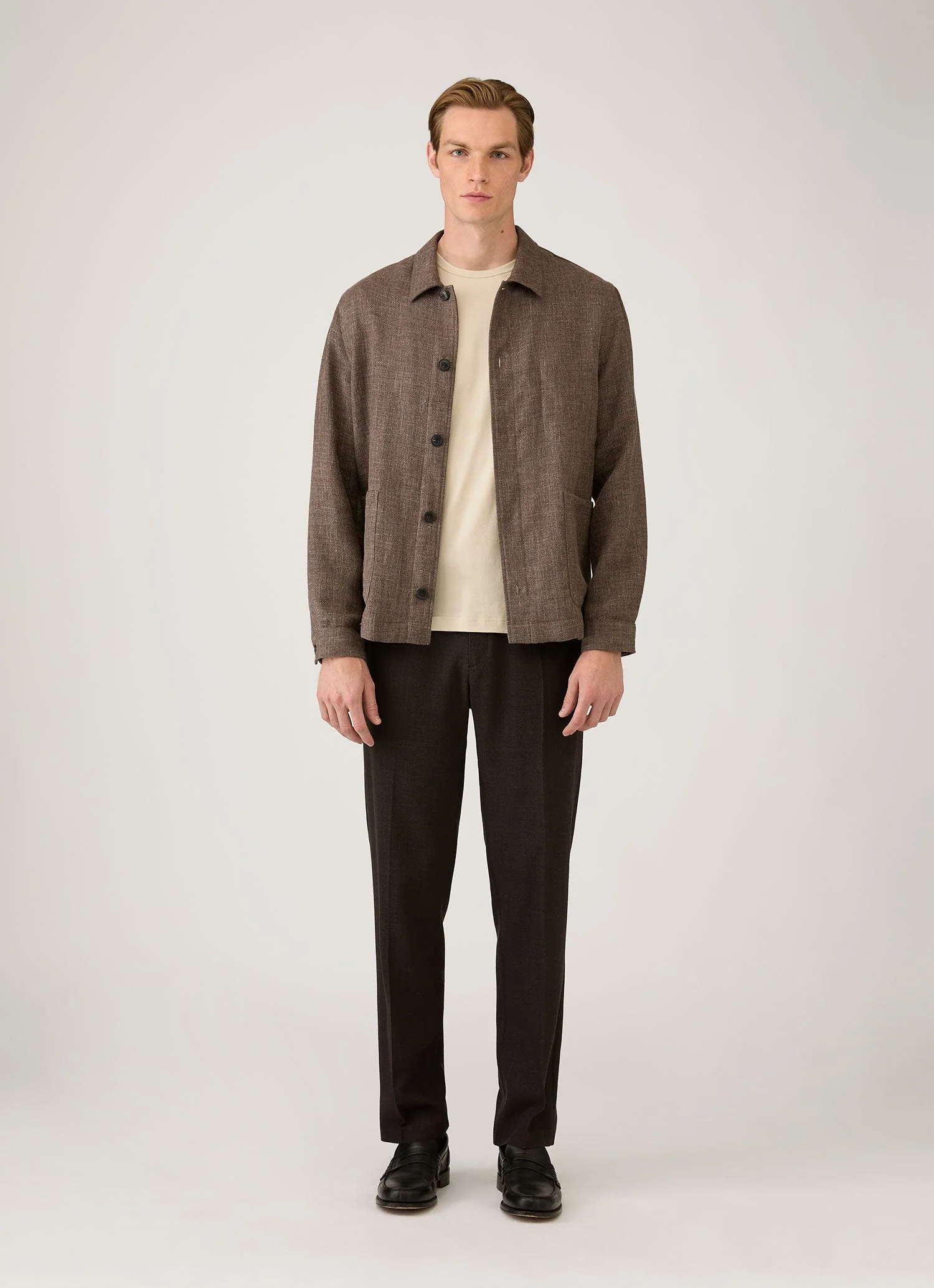 Men's Cotton Linen Twill Twin Pocket Jacket in Dark Cedar - Image 3