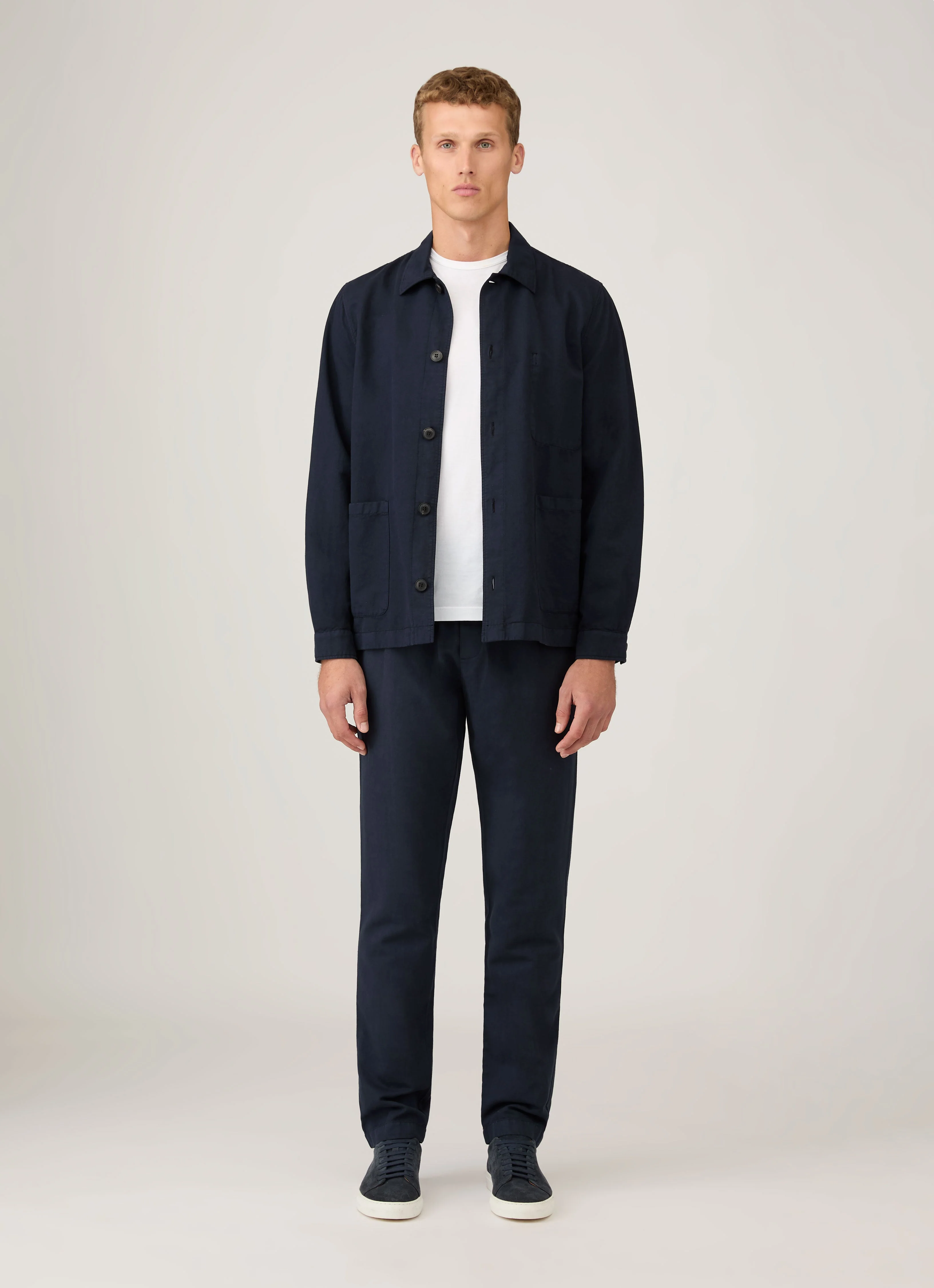 Men's Cotton Linen Twin Pocket Jacket in Navy - Image 3