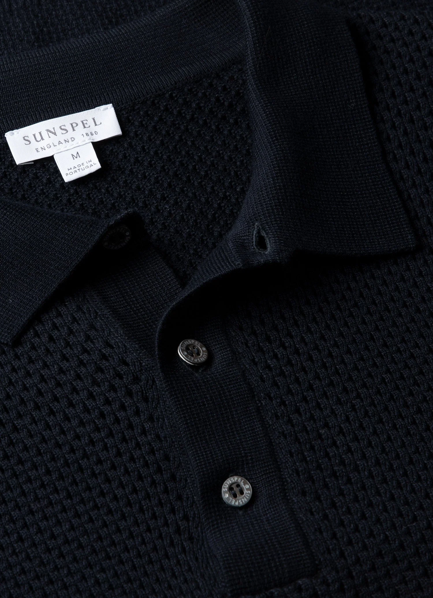 Men's Cotton Mesh Polo Shirt in Navy - Image 4