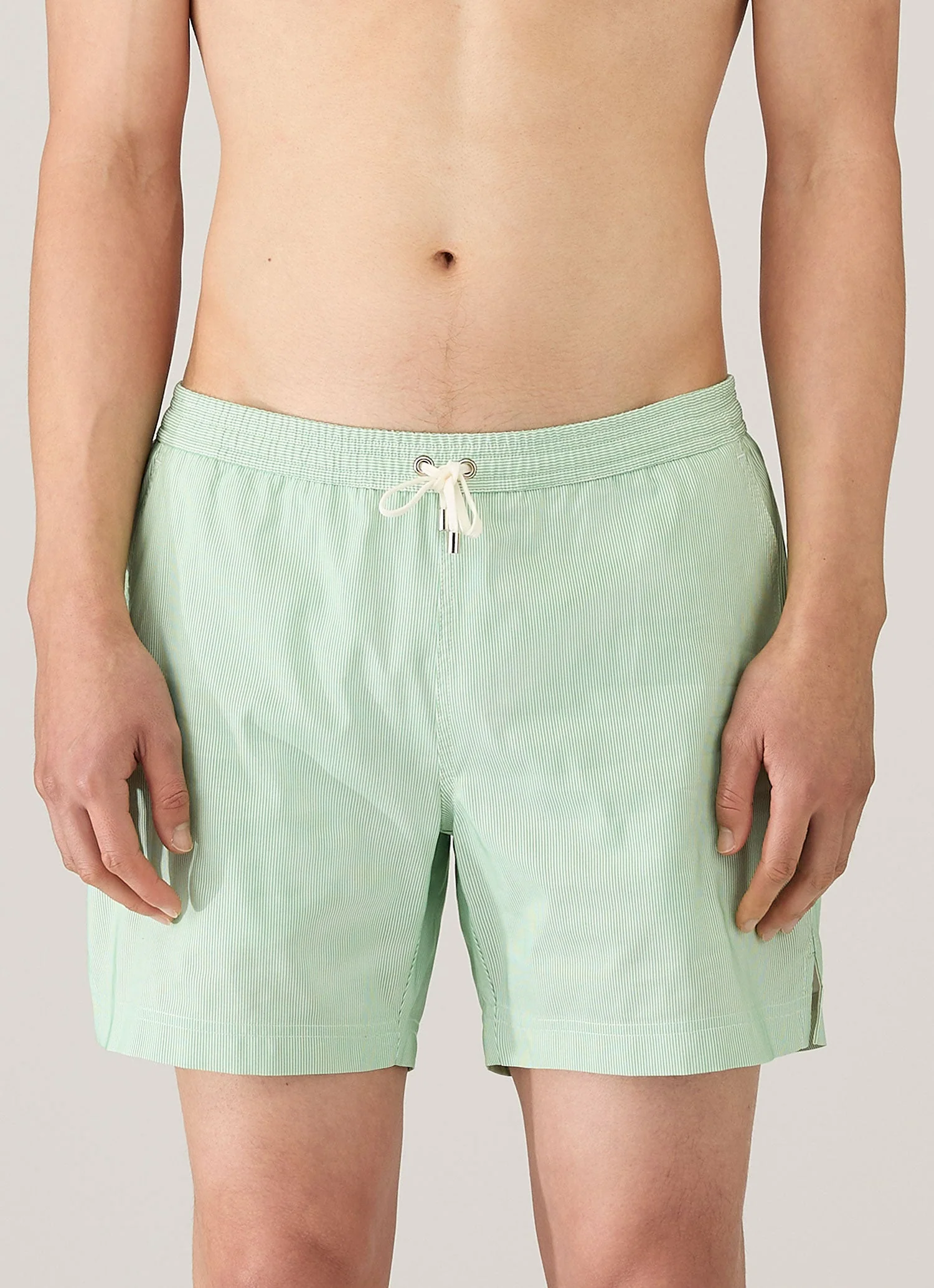 Men's Drawstring Swim Shorts in Bright Green/White - Image 2