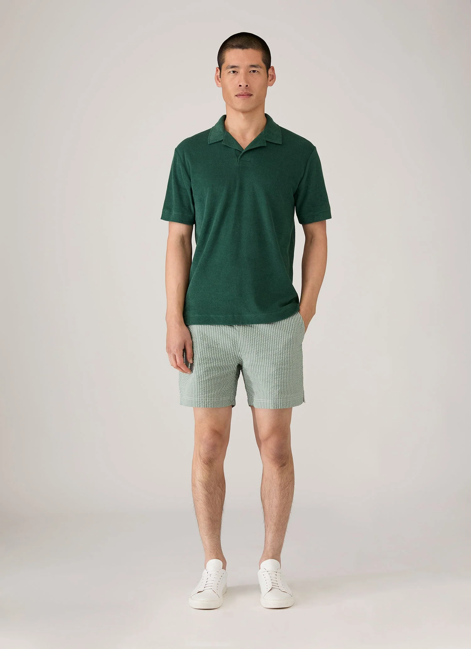 Men's Seersucker Swim Shorts in Bright Green/White - Image 3