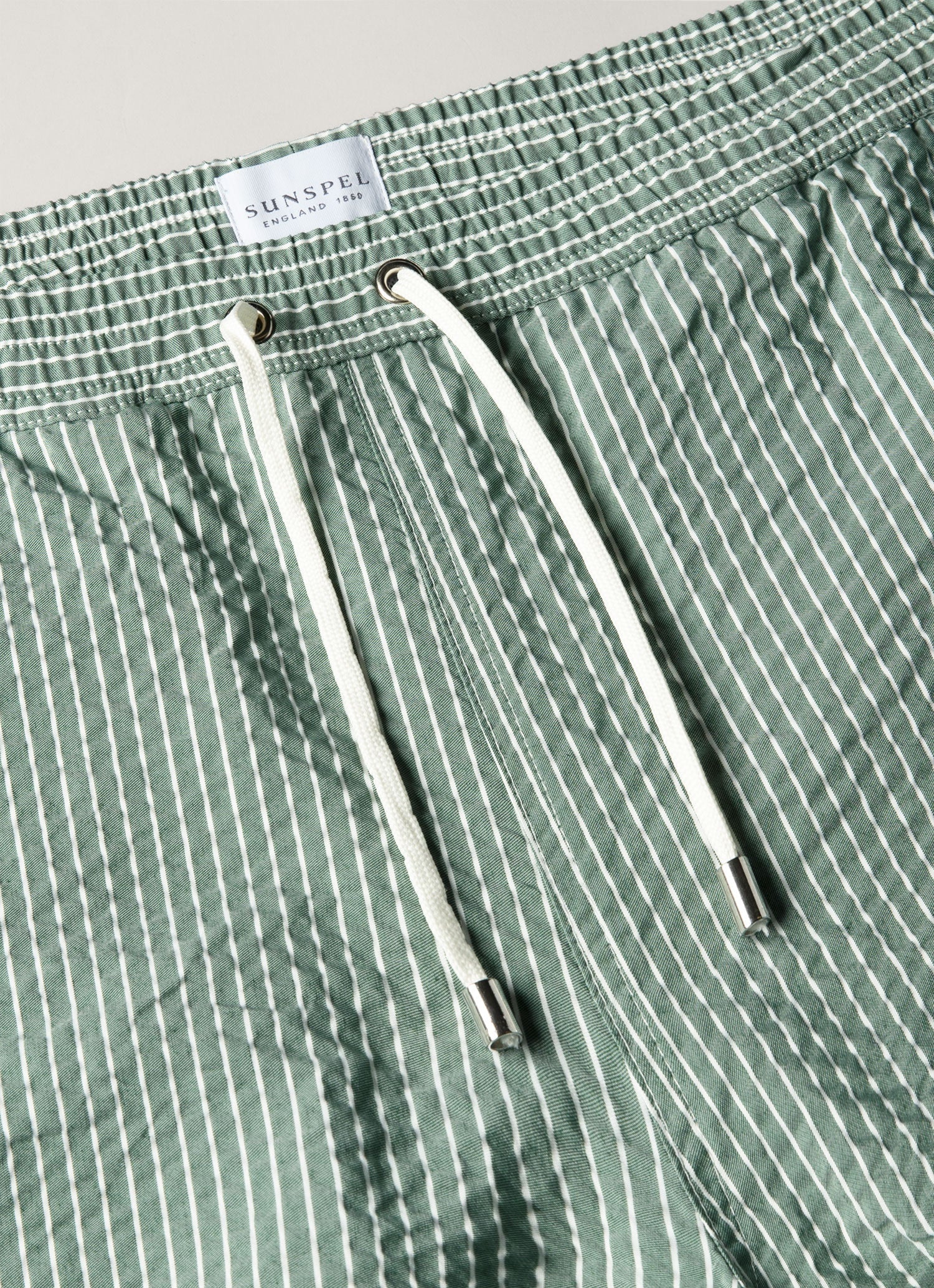 Men's Seersucker Swim Shorts in Bright Green/White - Image 4