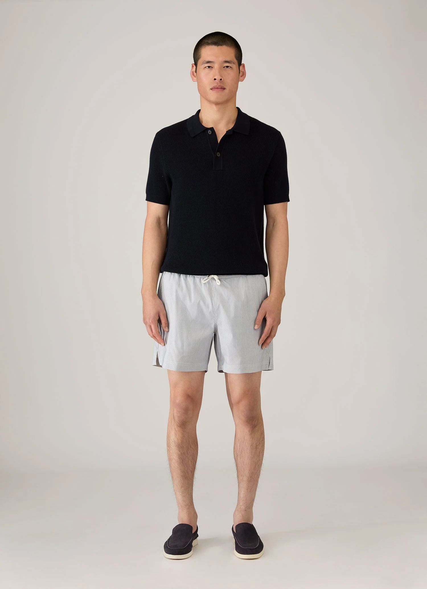 Men's Drawstring Swim Shorts in Navy/White - Image 3