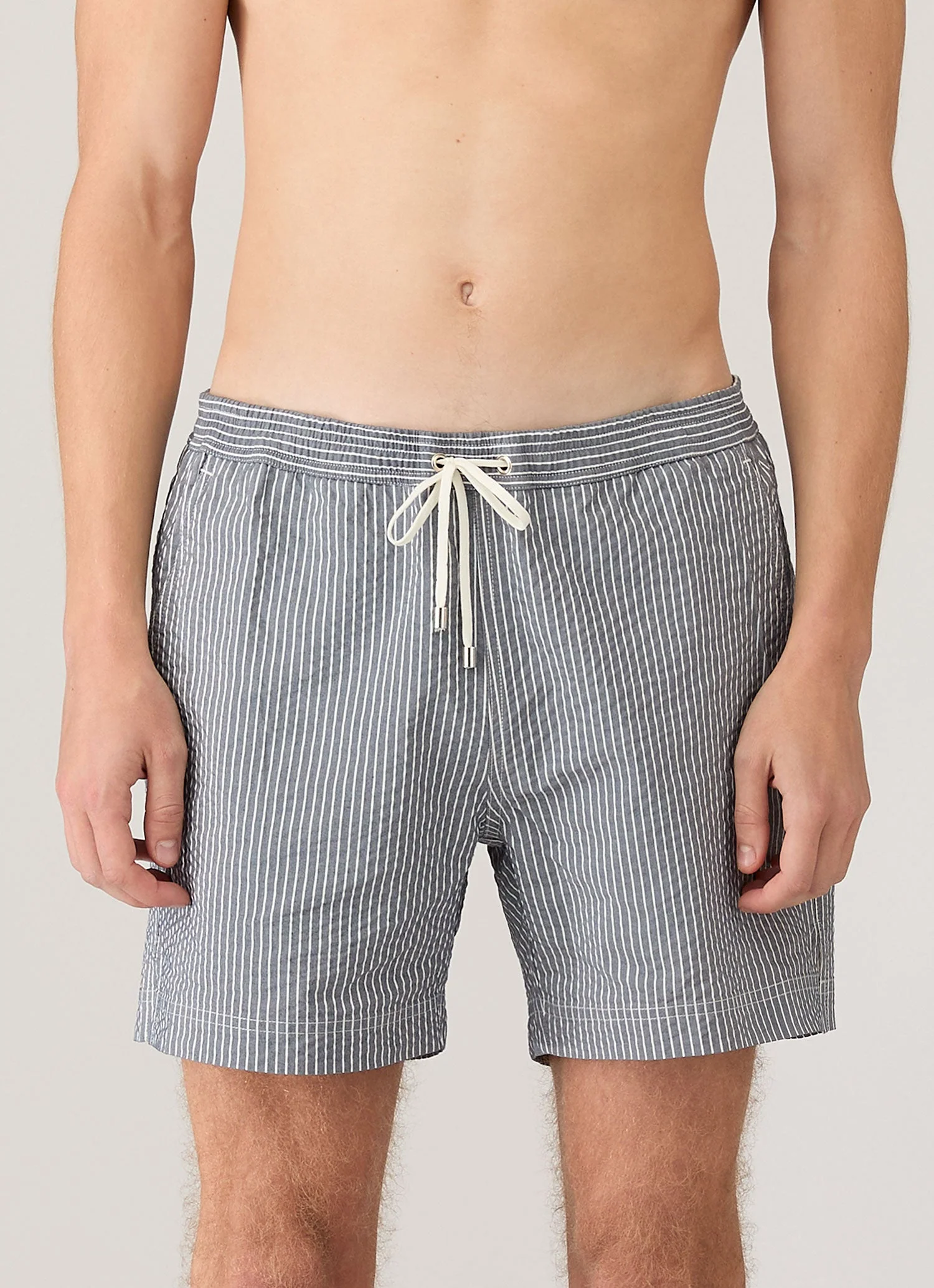 Men's Seersucker Swim Shorts in Navy/White - Image 2