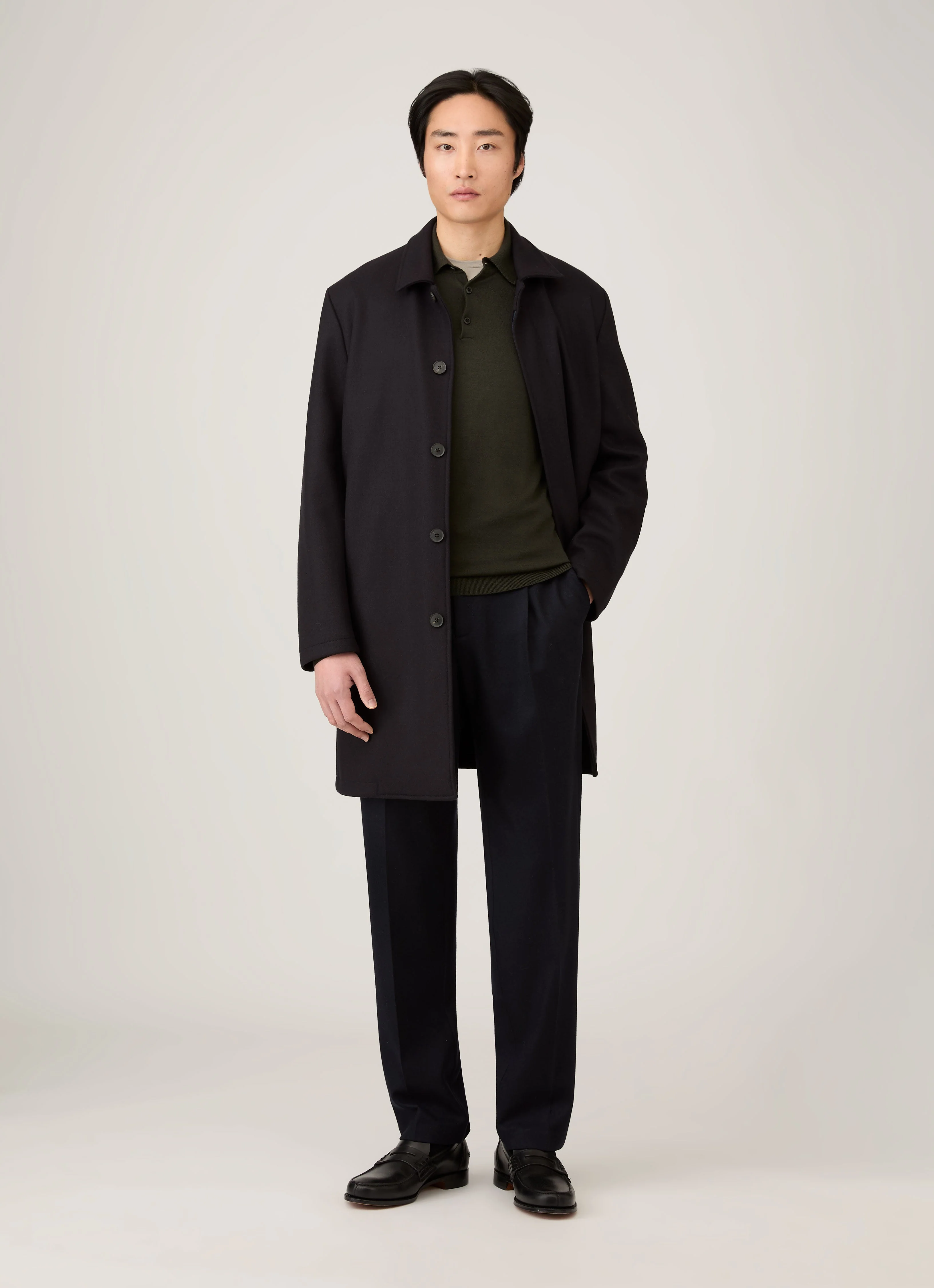 Men's Extra-Fine Merino Knitted Polo Shirt in Dark Green - Image 3