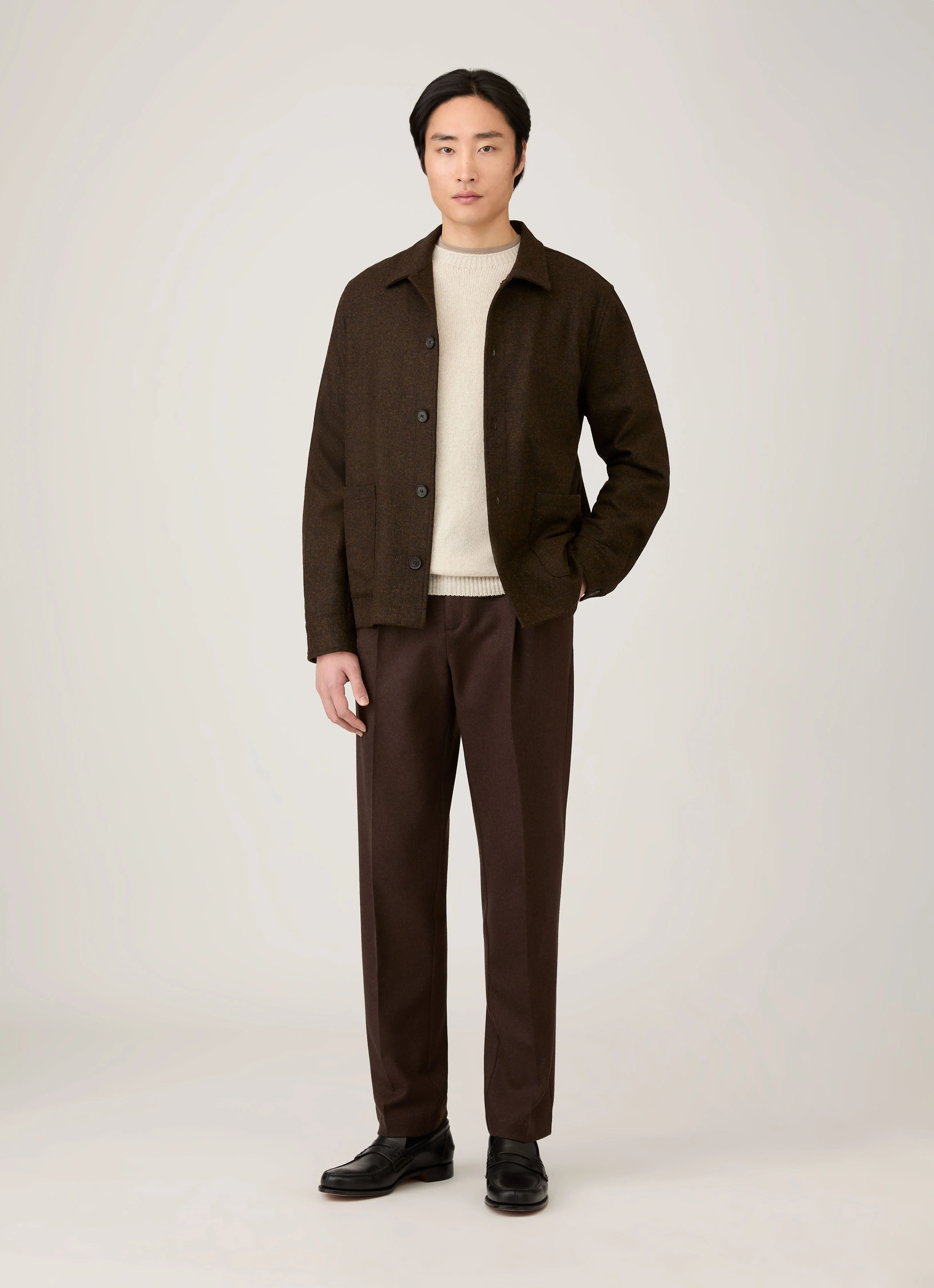 Men's Lambswool Crew Neck Jumper in Oatmeal Melange - Image 3