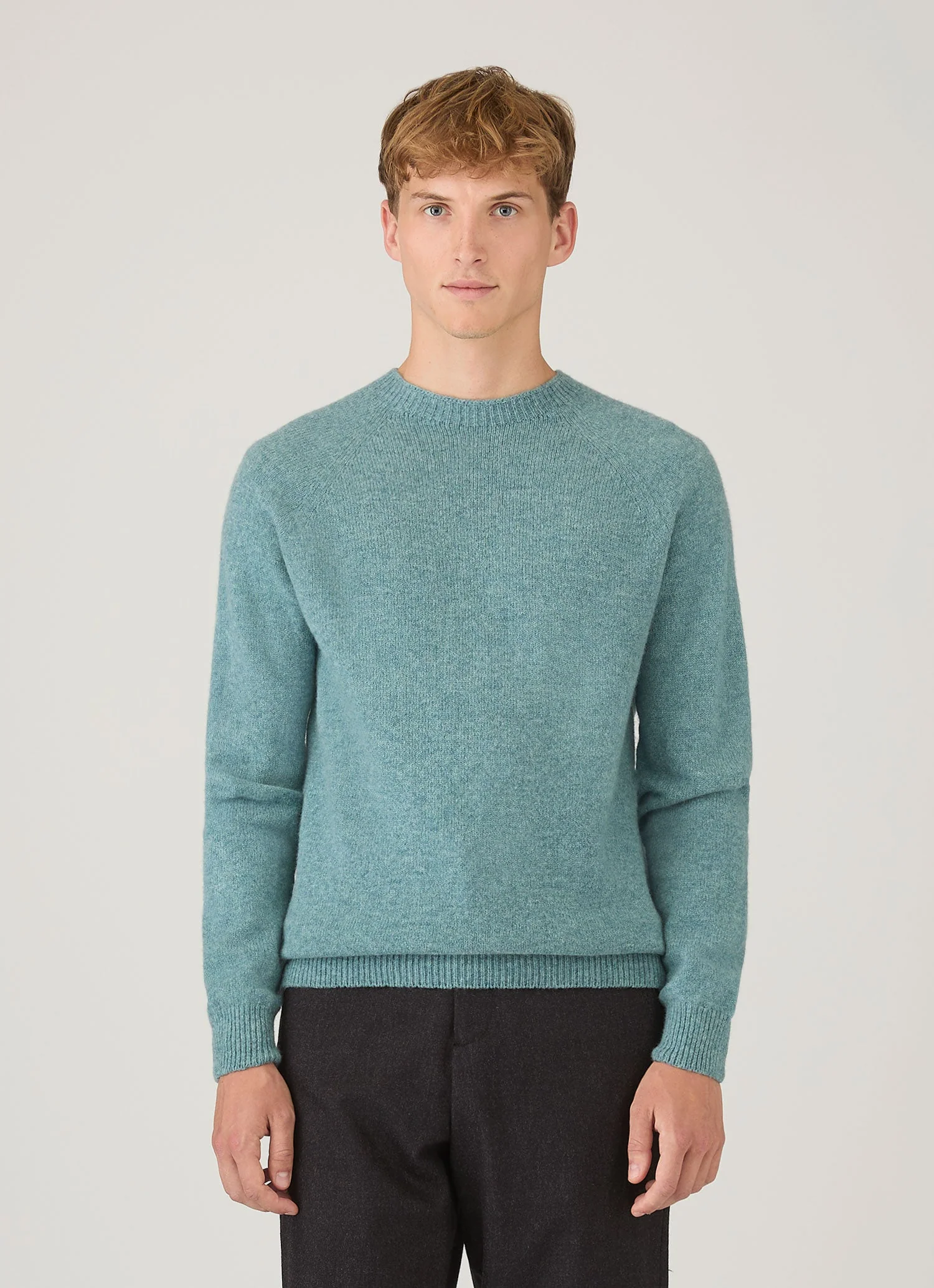 Men's Lambswool Crew Neck Jumper in Steel Green - Image 2