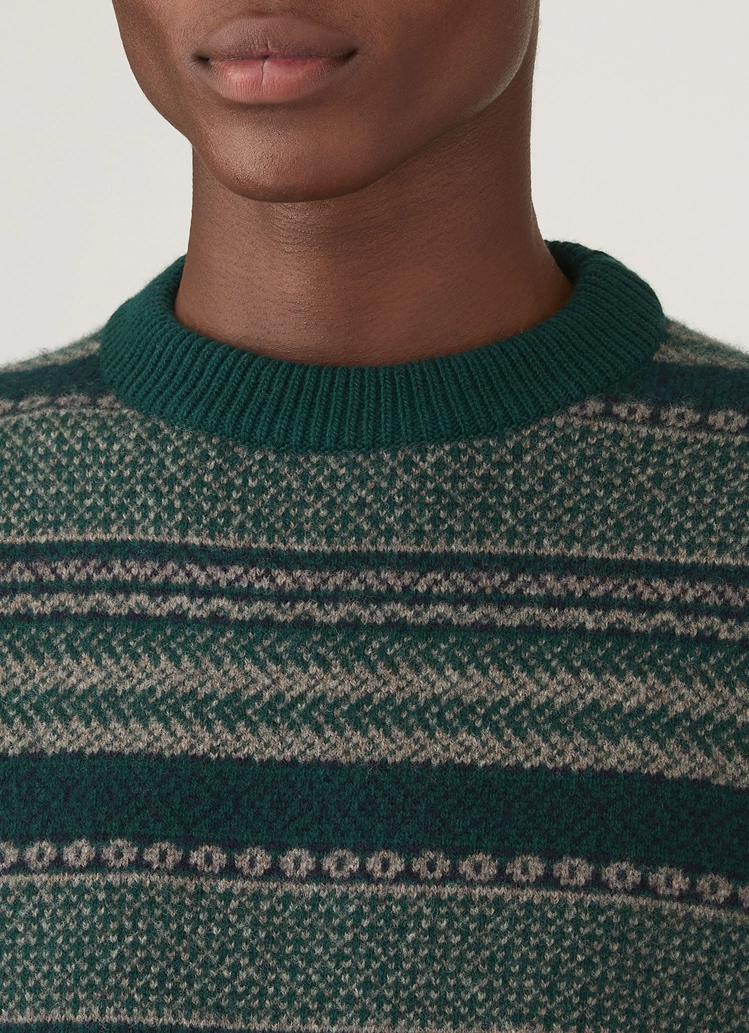 Men's Lambswool Fair Isle Jumper in Holly Green - Image 6