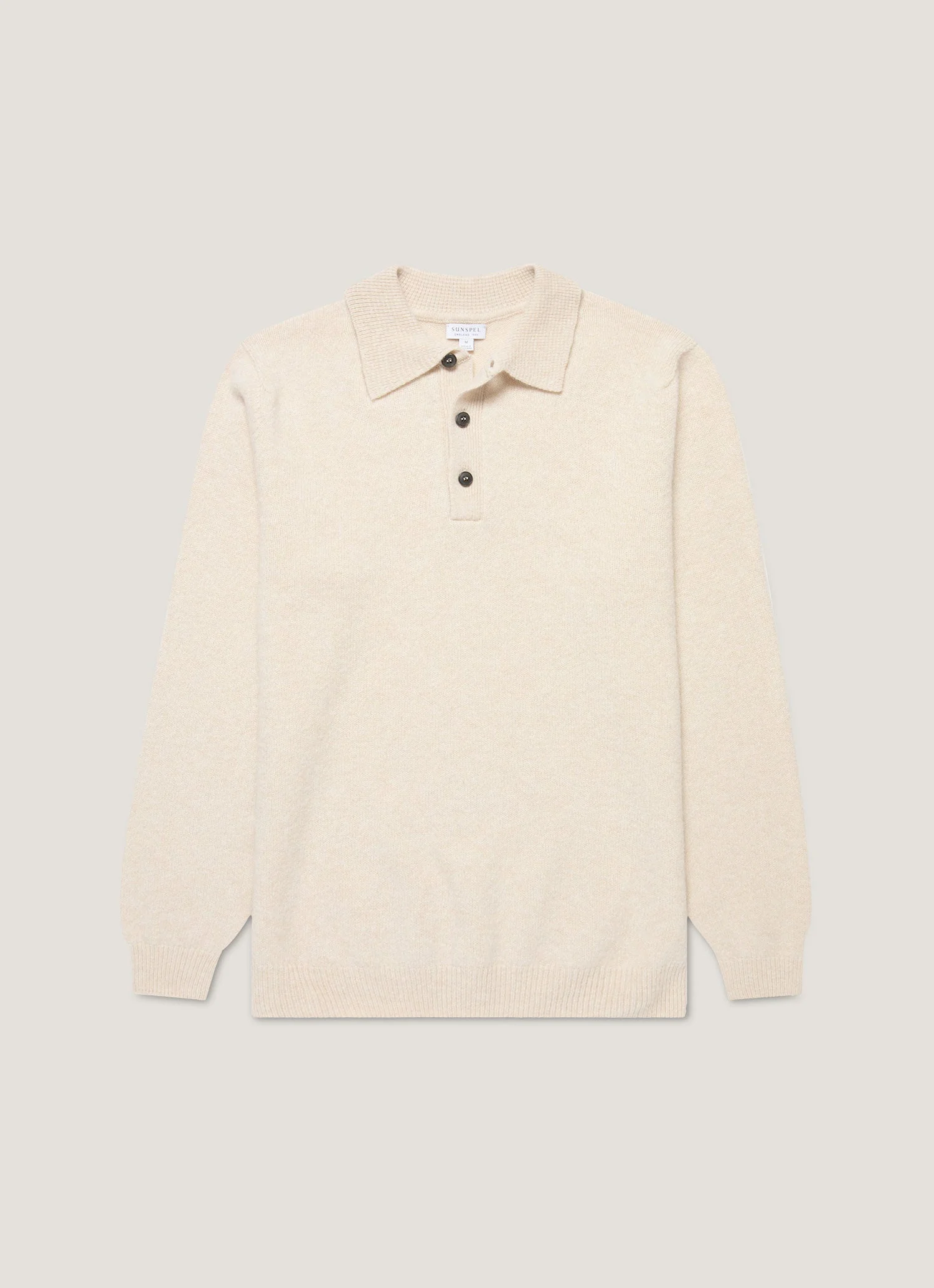 Men's Lambswool Knitted Polo Shirt in Oatmeal Melange