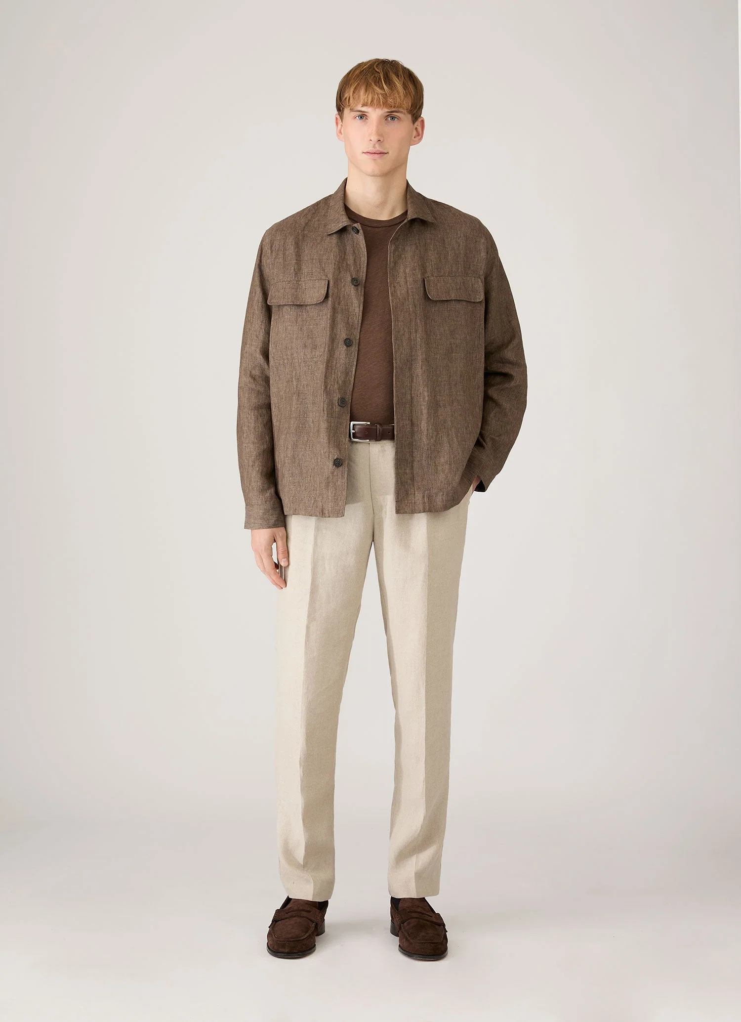 Men's Linen Overshirt in Dark Walnut - Image 3