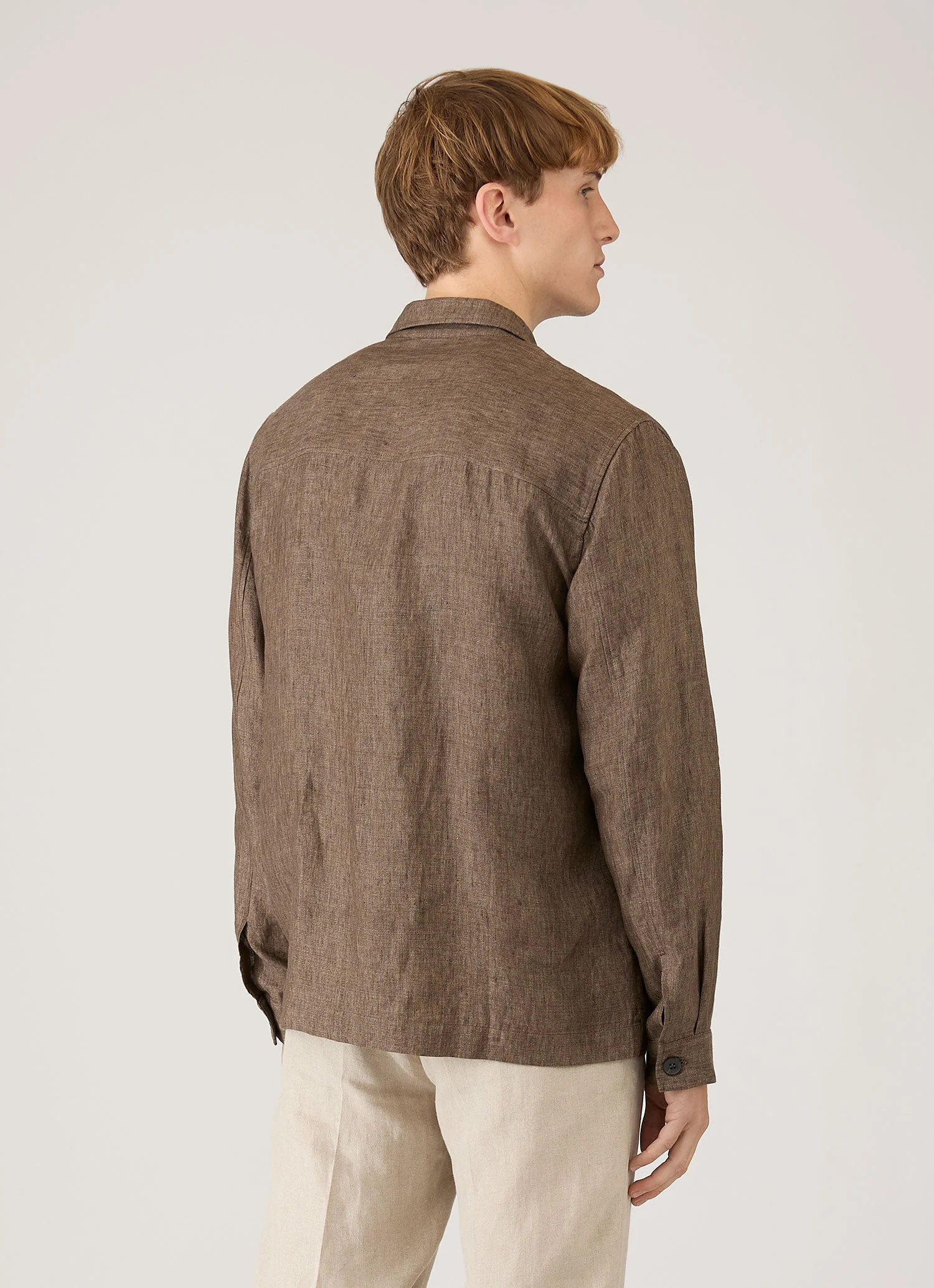 Men's Linen Overshirt in Dark Walnut - Image 5