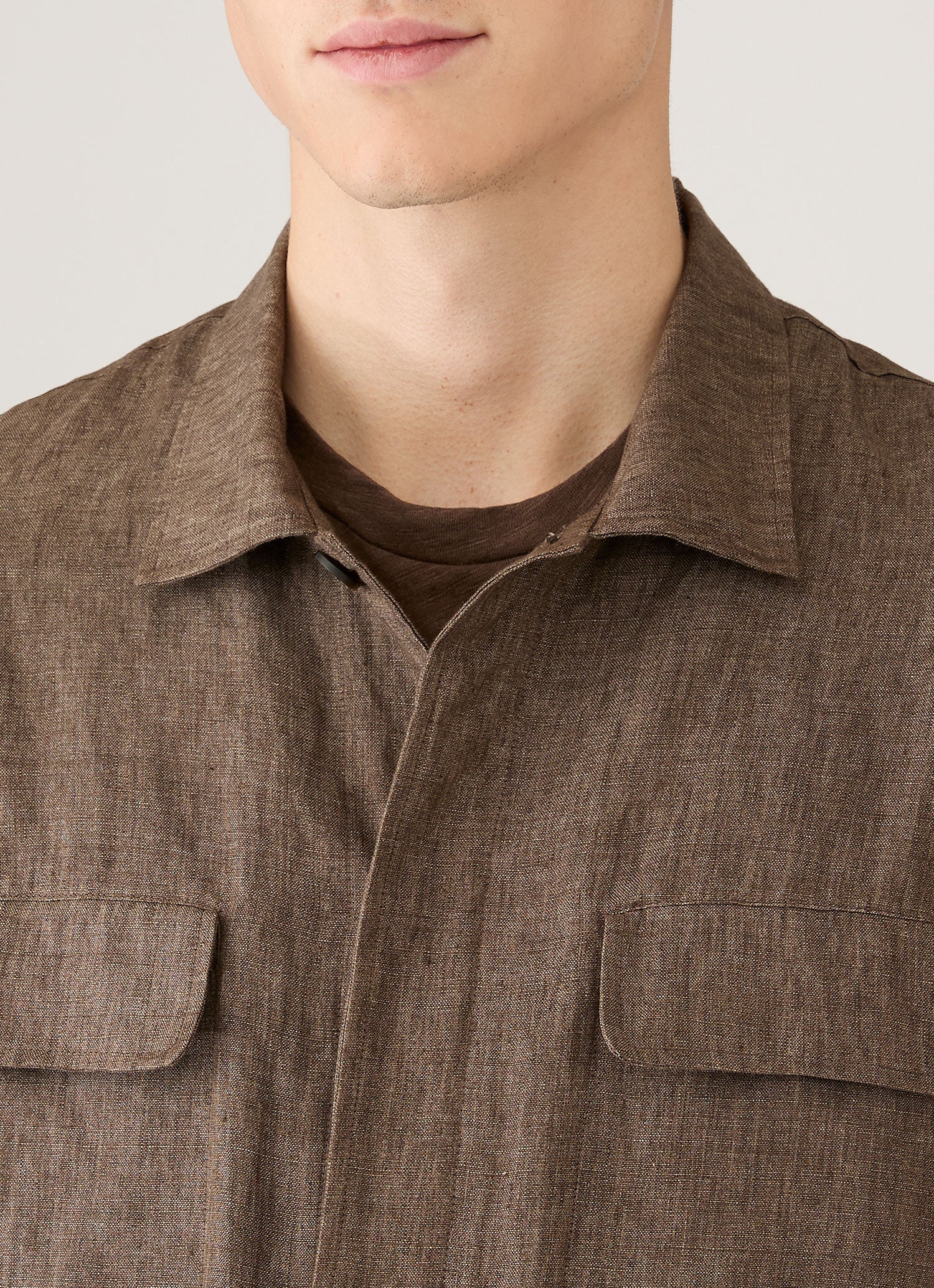 Men's Linen Overshirt in Dark Walnut - Image 6