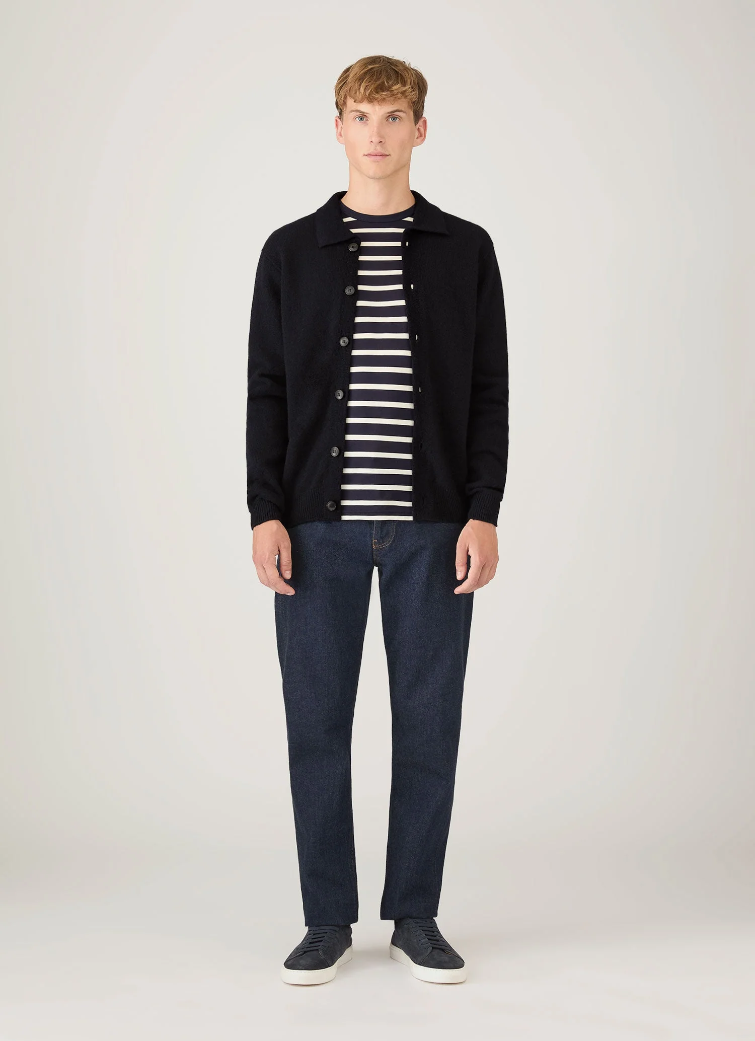 Men's Long Sleeve Classic T-shirt in Navy/Ecru Breton Stripe - Image 3