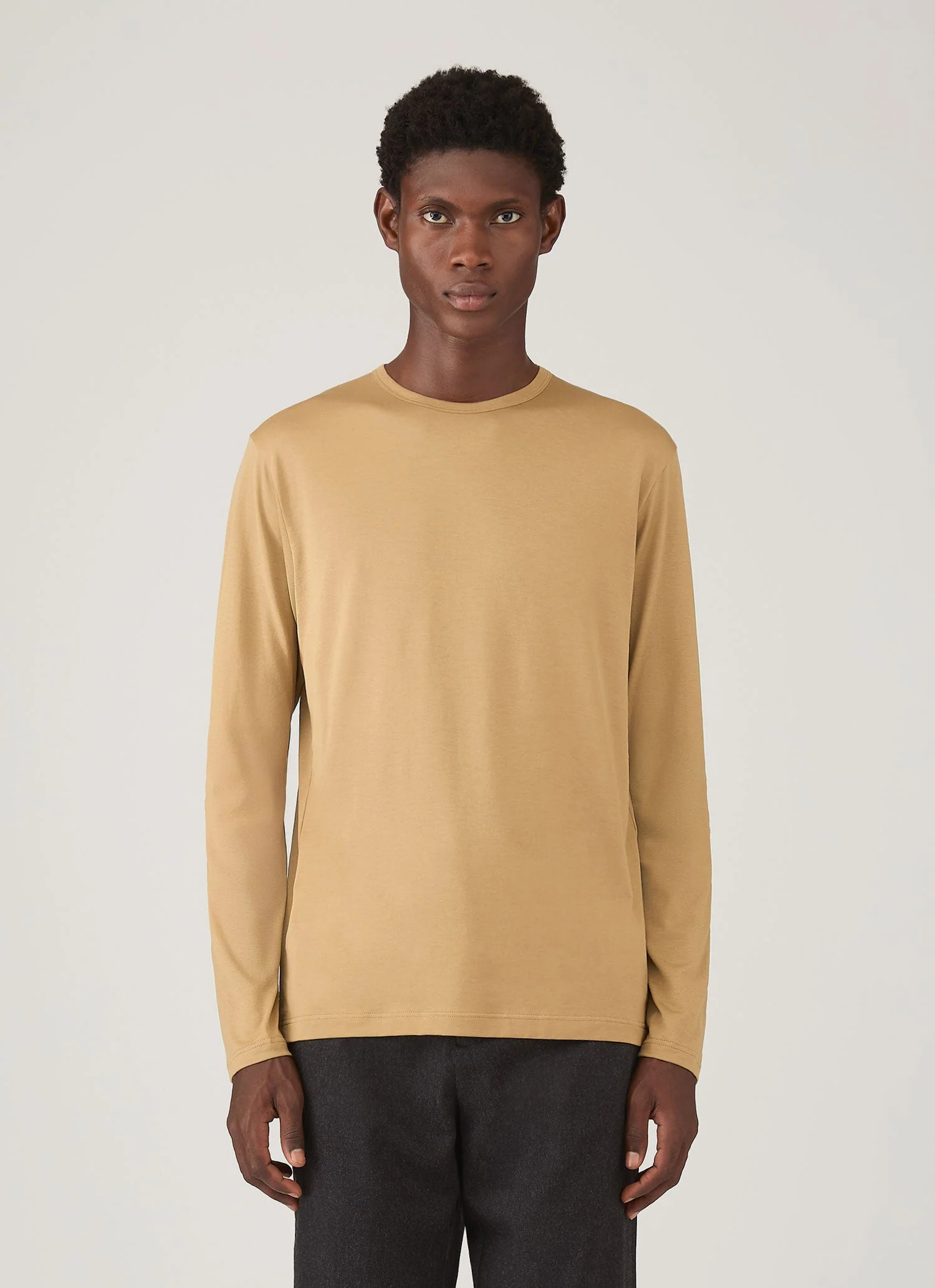 Men's Long Sleeve Classic T-shirt in Tan - Image 2