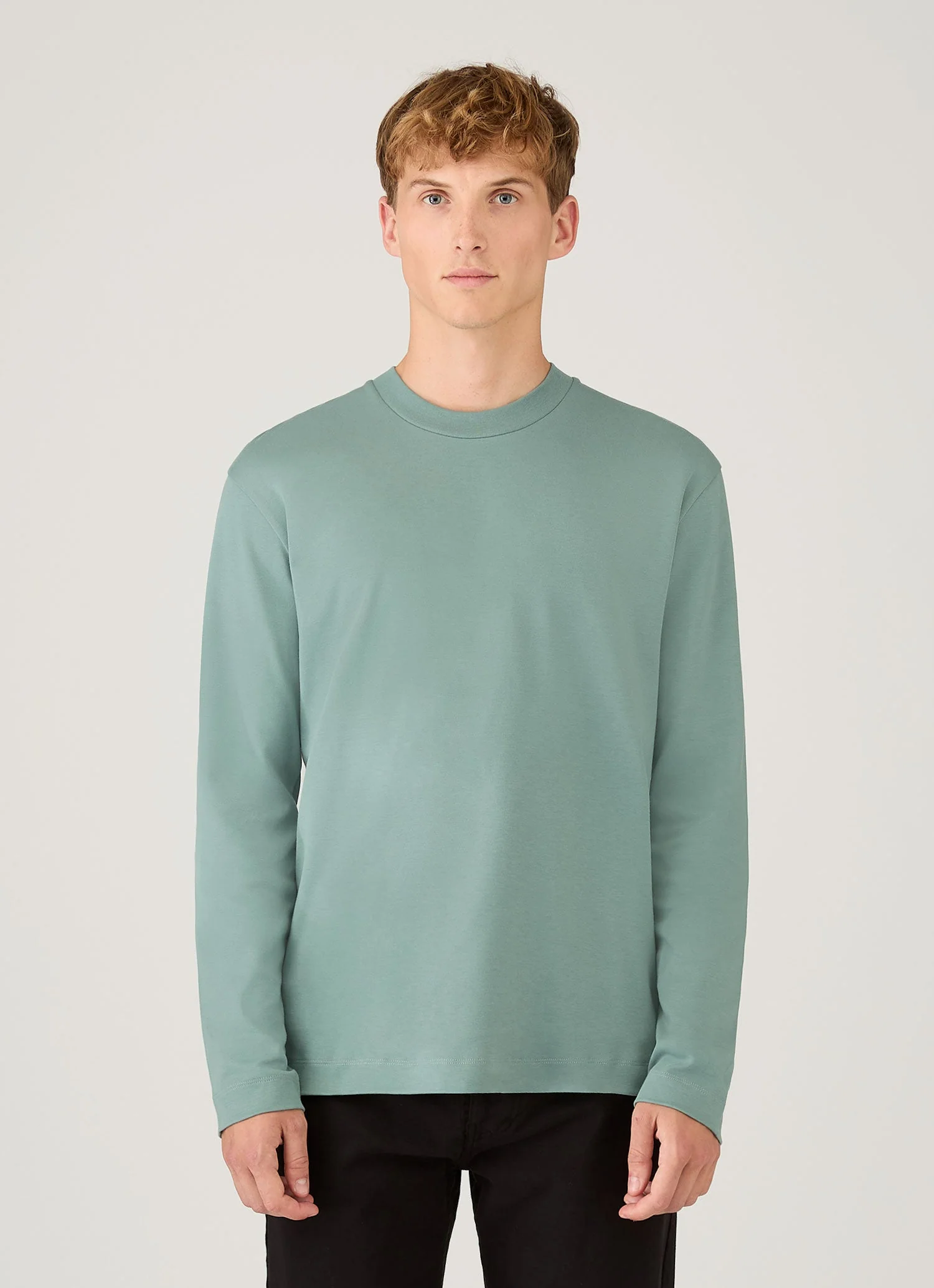 Men's Long Sleeve Heavyweight T-shirt in Steel Green - Image 2