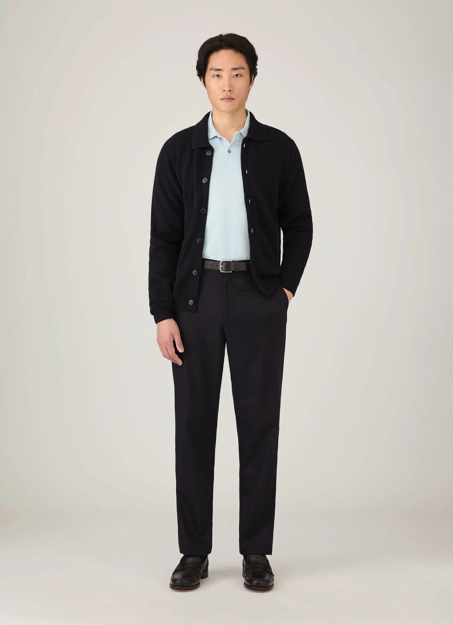 Men's Long Sleeve Piqué Polo Shirt in Frost Blue - Image 3