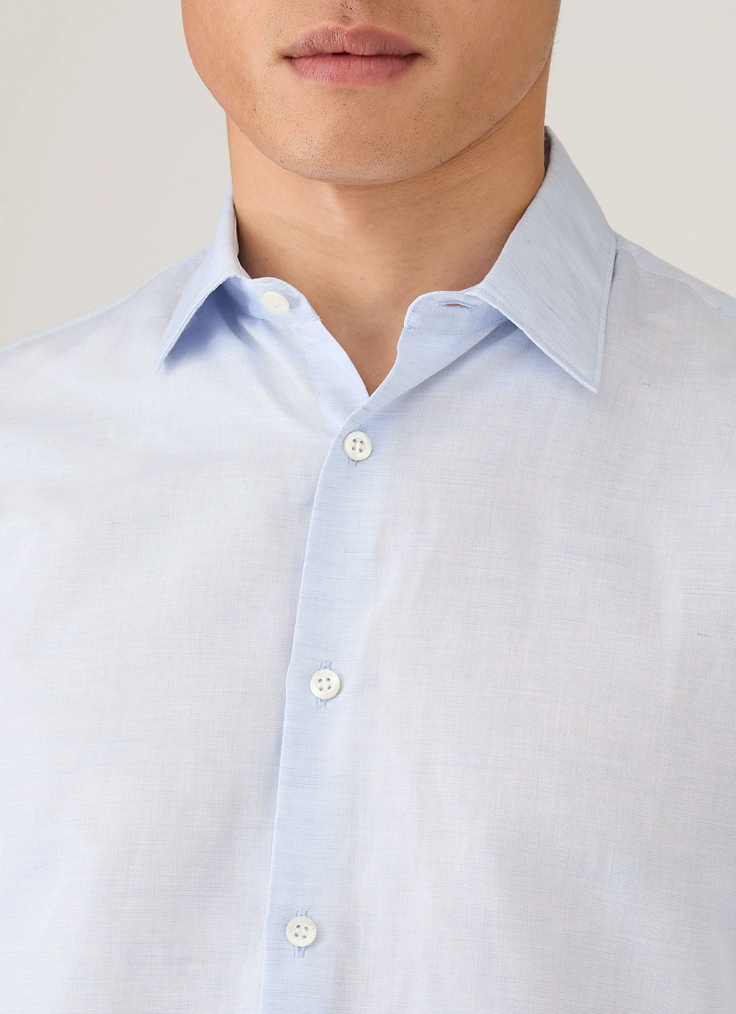 Men's Sea Island Cotton Linen Shirt in Light Blue - Image 6