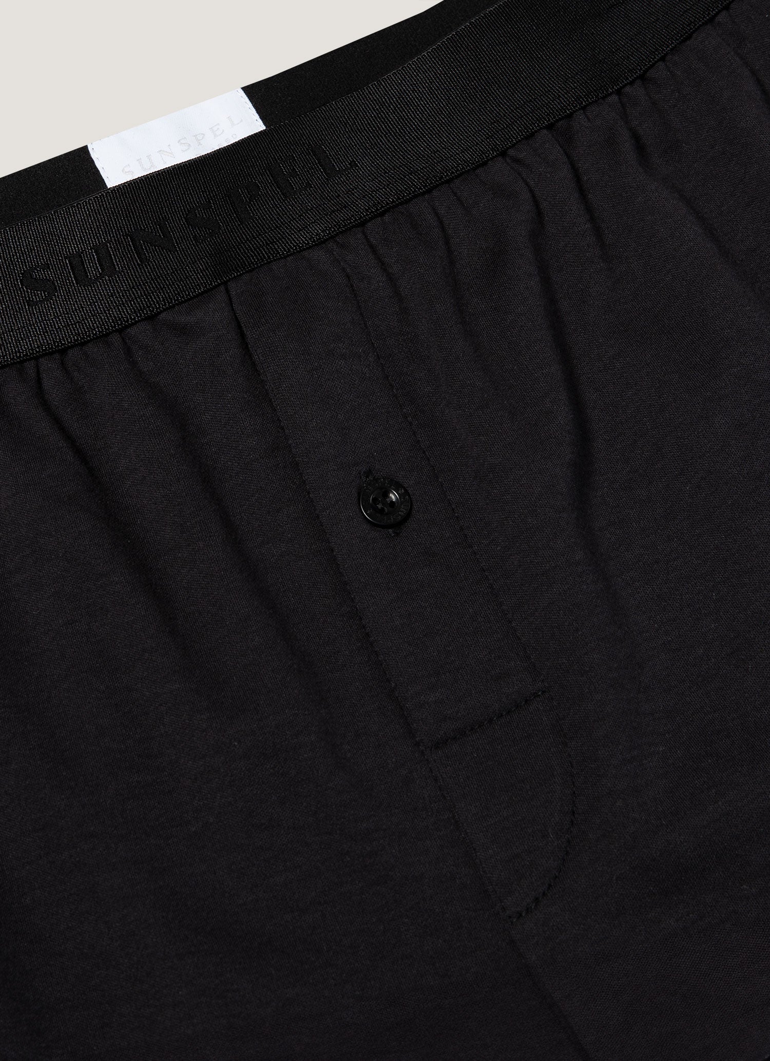 Men's Sea Island Cotton One-Button Boxer Short in Black - Image 4