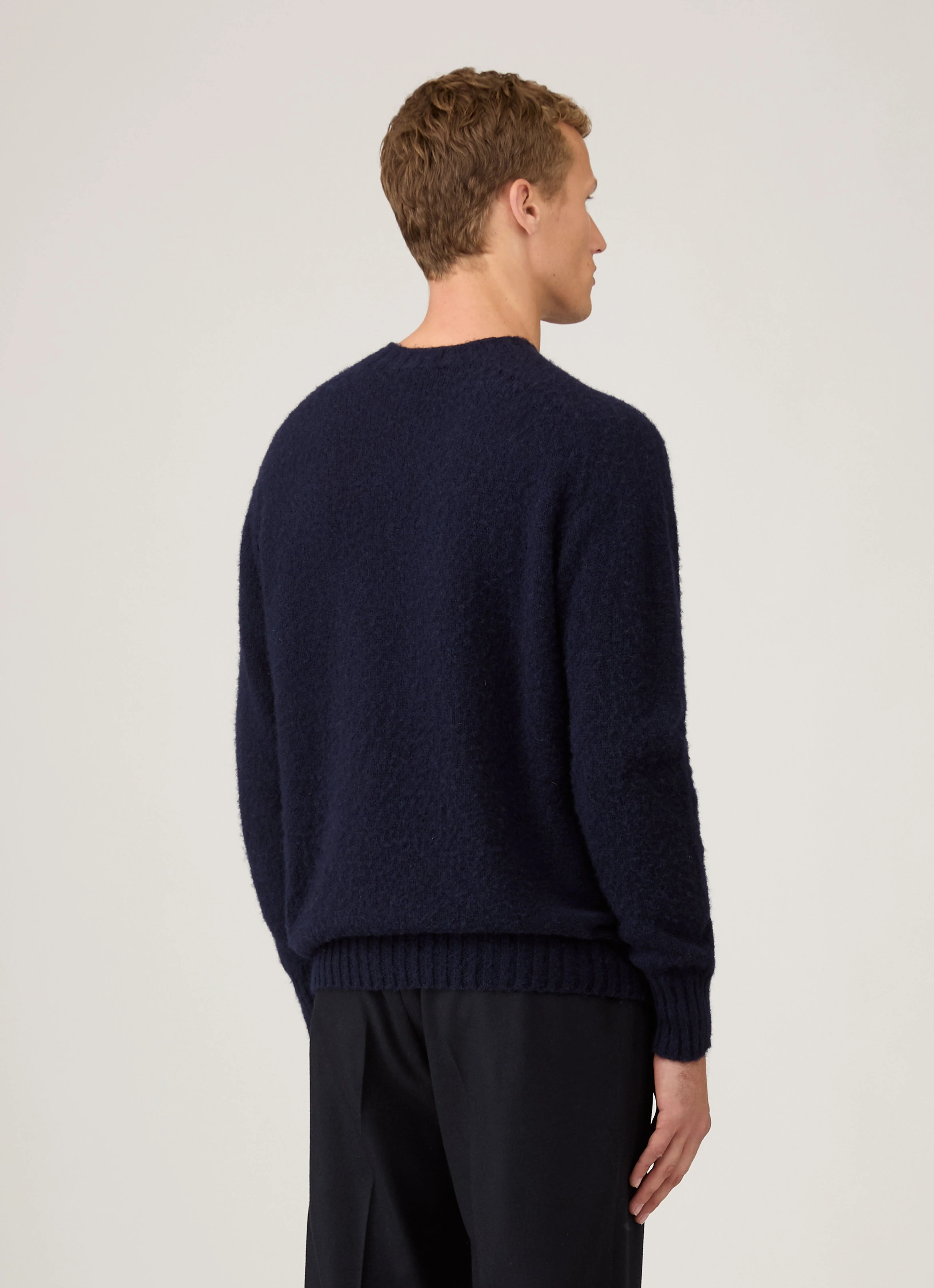 Men's Shetland Crew Neck Jumper in Navy - Image 5