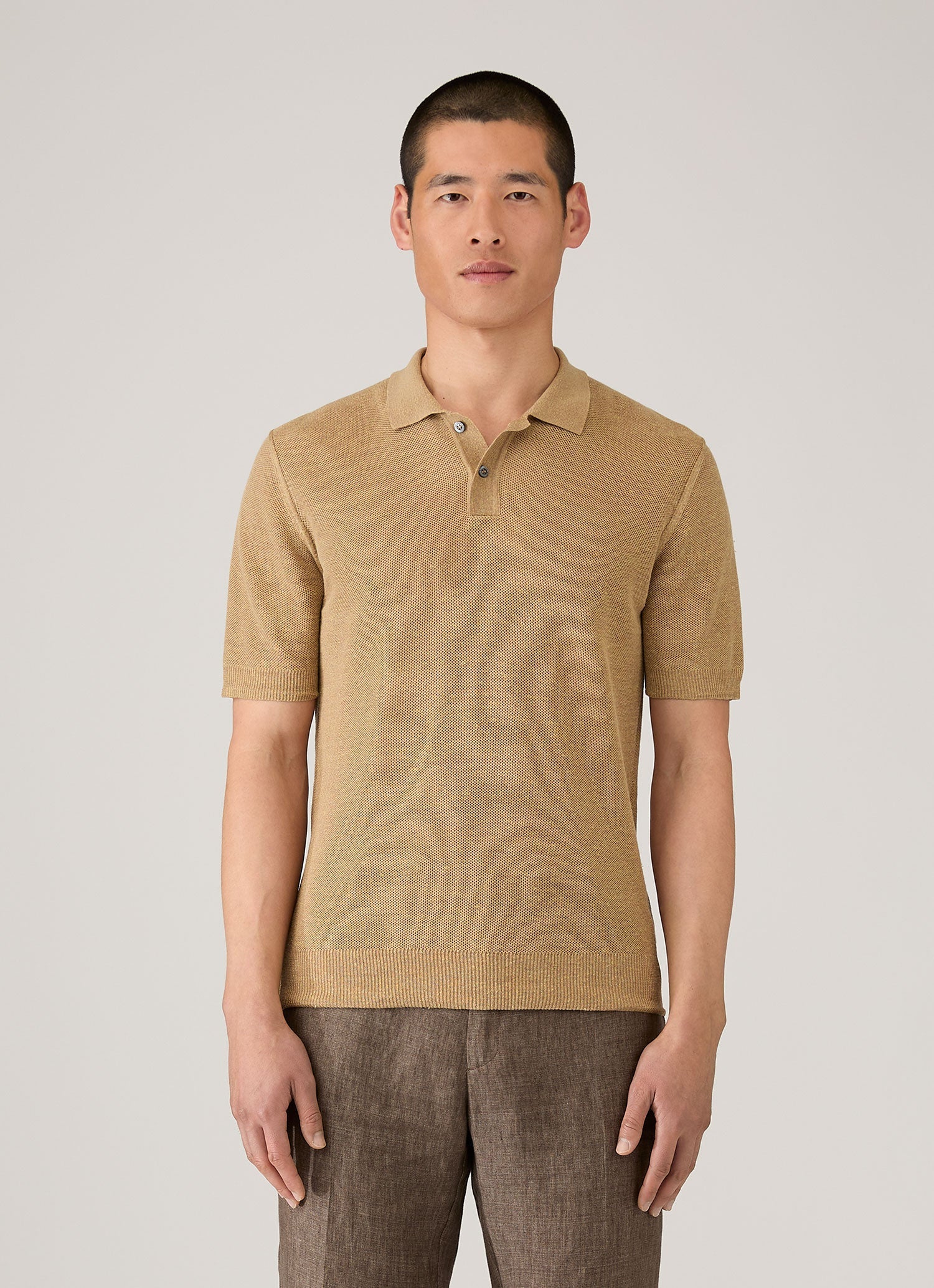 Men's Silk Linen Honeycomb Polo in Hazelwood - Image 2