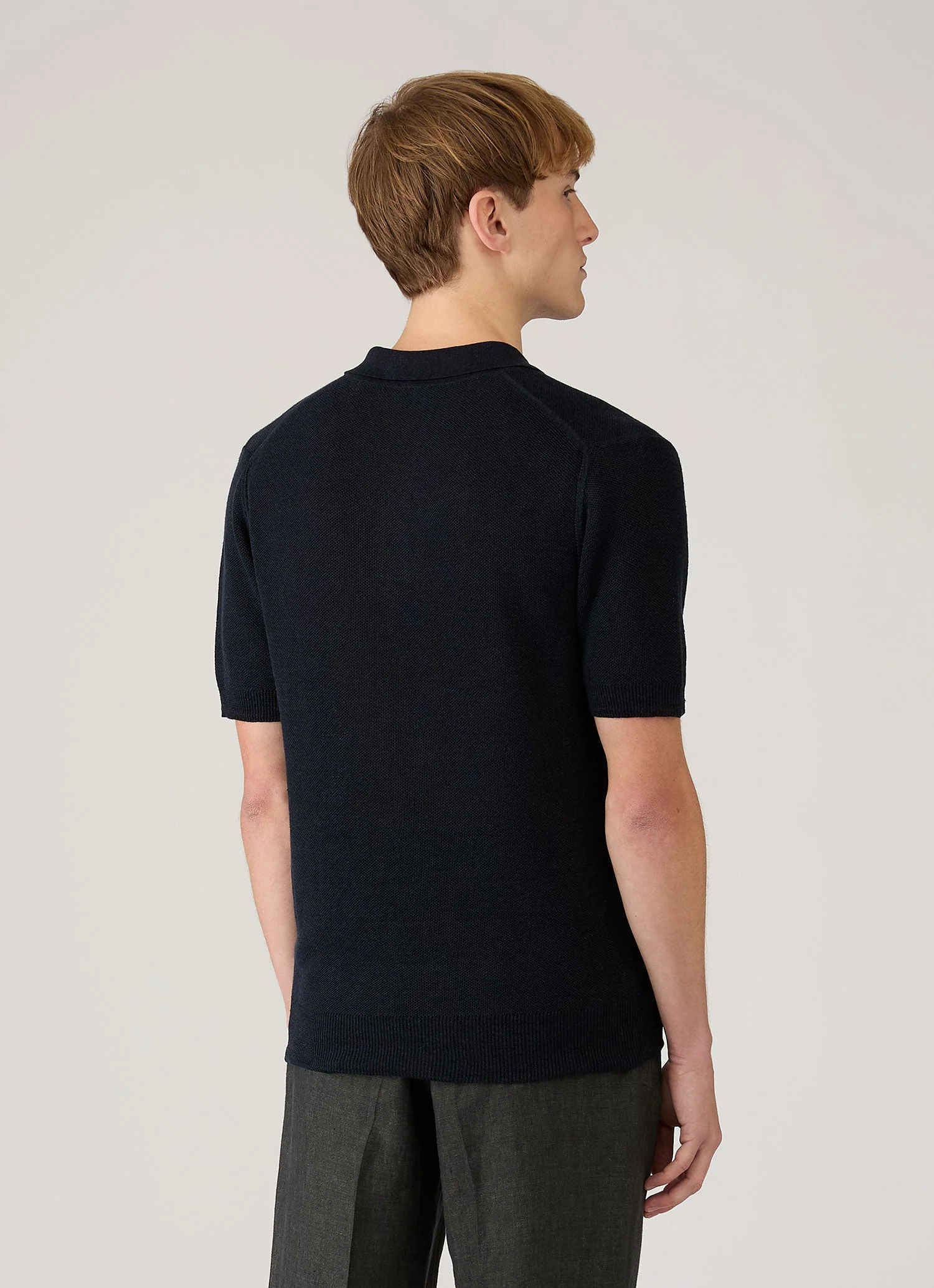 Men's Silk Linen Honeycomb Polo in Light Navy - Image 5