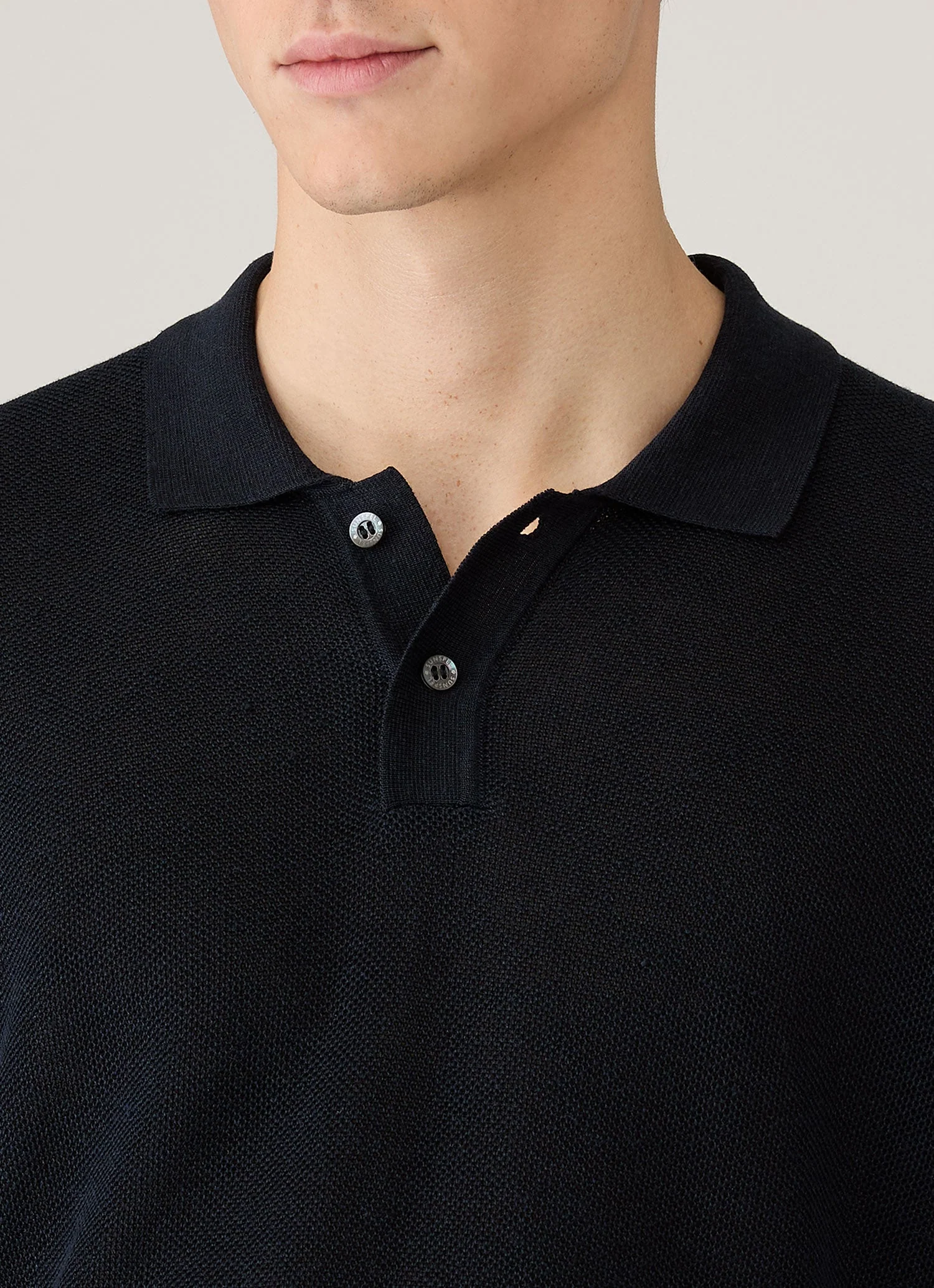 Men's Silk Linen Honeycomb Polo in Light Navy - Image 6