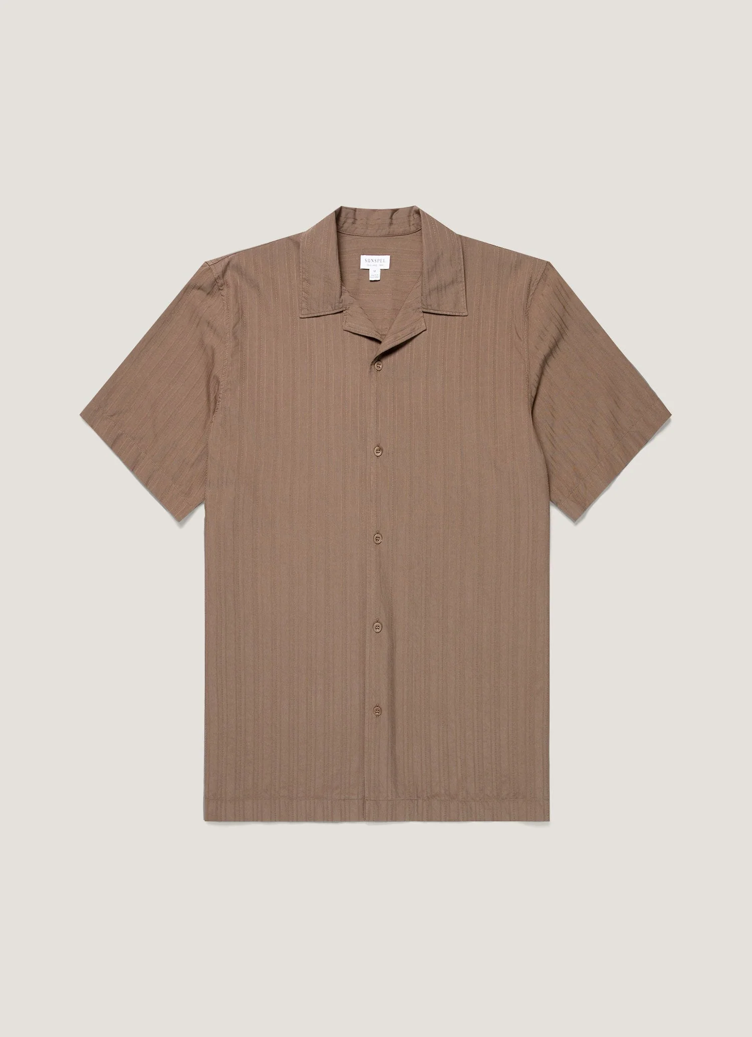 Men's Textured Stripe Camp Collar Shirt in Dark Cedar