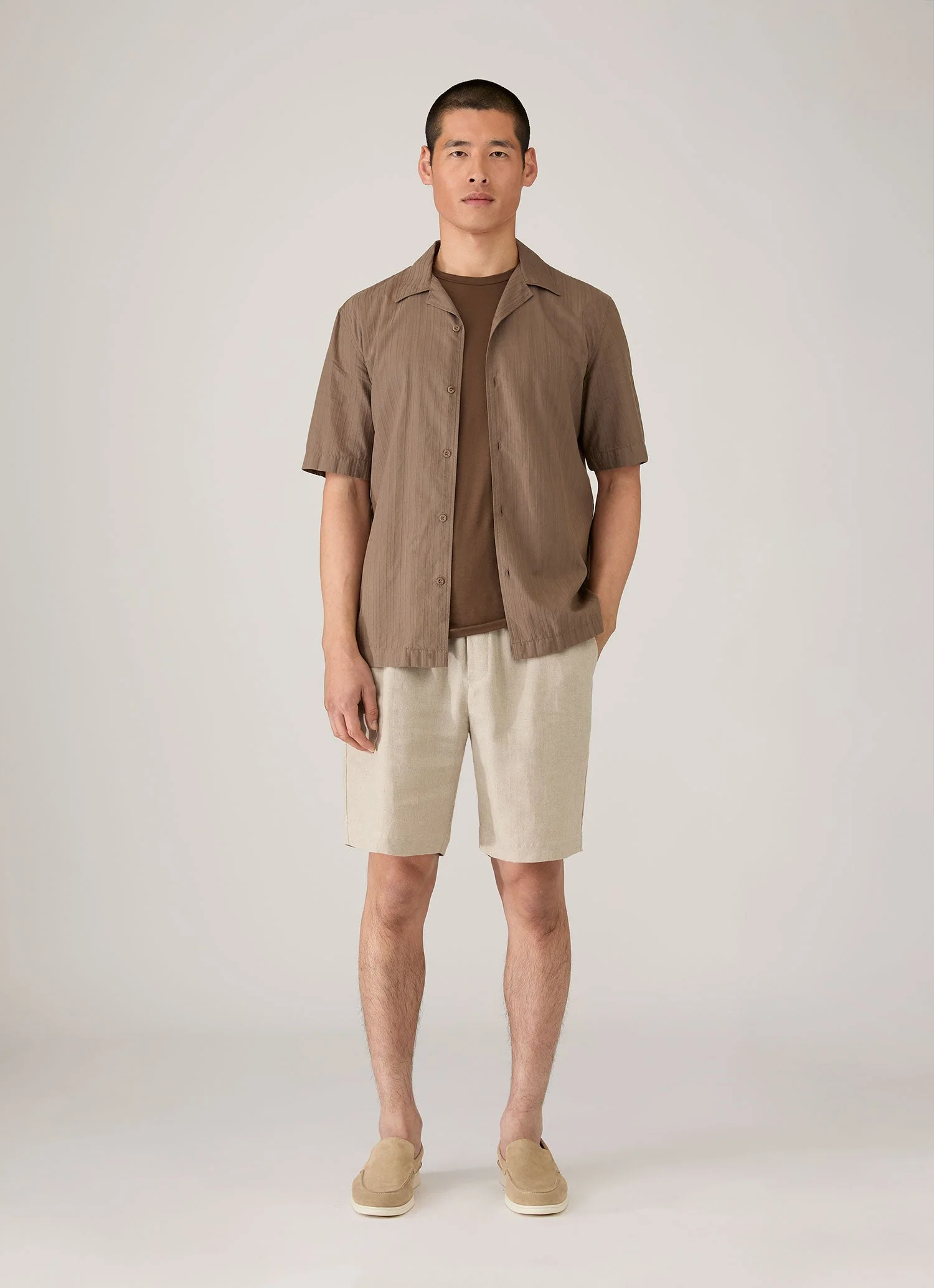 Men's Textured Stripe Camp Collar Shirt in Dark Cedar - Image 3