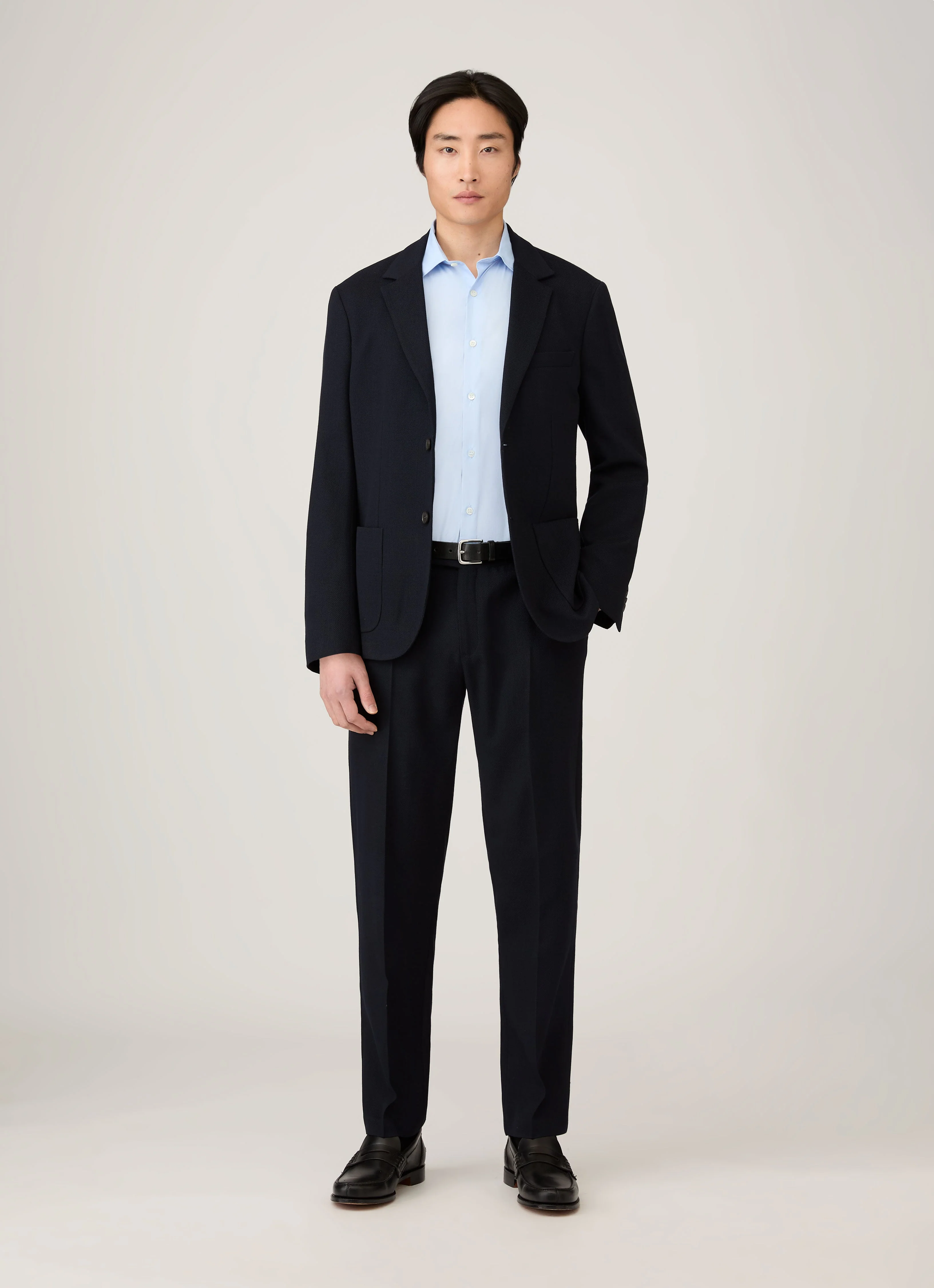 Men's Textured Wool Blazer in Navy - Image 3