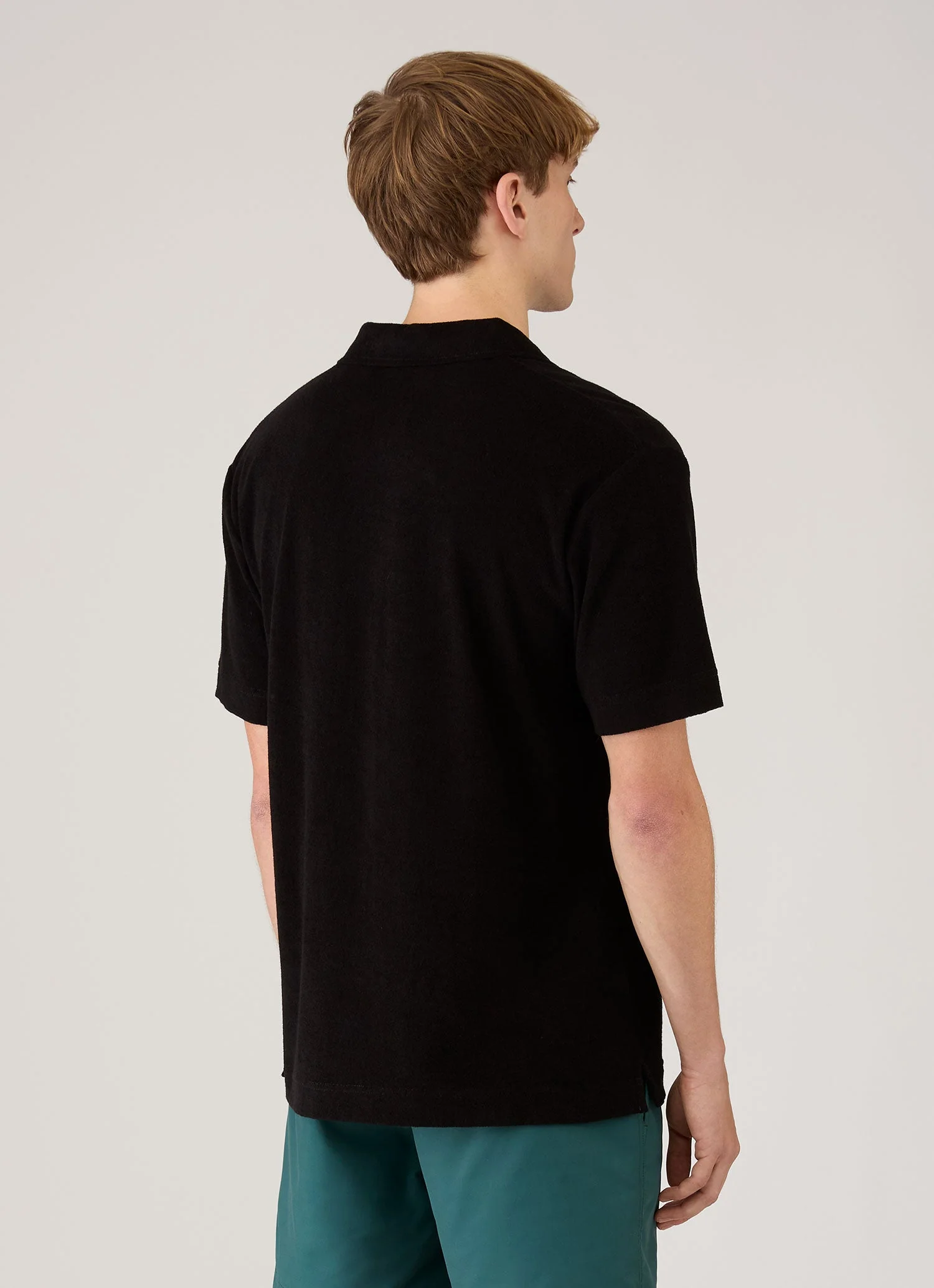 Men's Towelling Polo Shirt in Black - Image 5