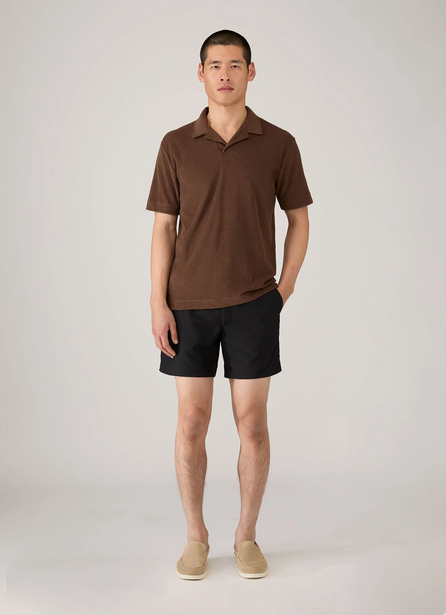 Men's Towelling Polo Shirt in Dark Walnut - Image 3