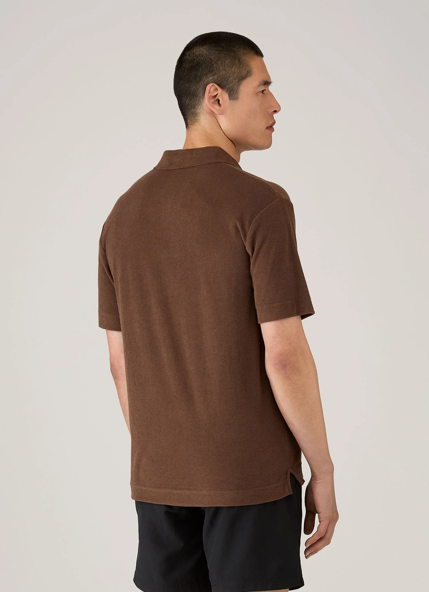 Men's Towelling Polo Shirt in Dark Walnut - Image 5