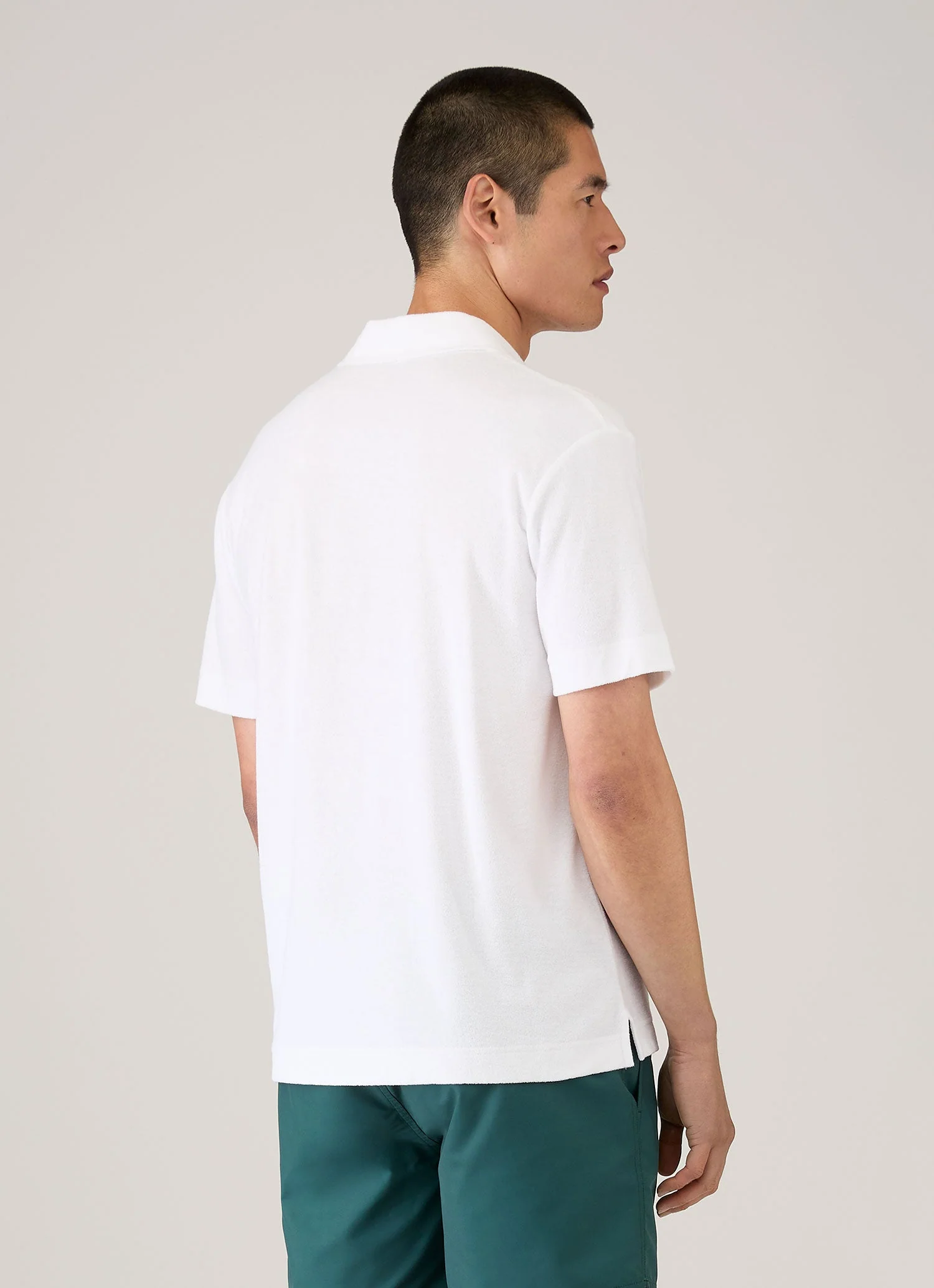 Men's Towelling Polo Shirt in White - Image 5