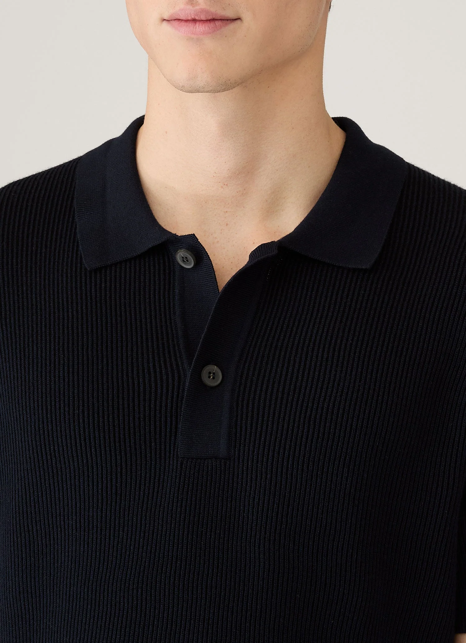 Men's Contrast Rib Polo Shirt in Navy - Image 6