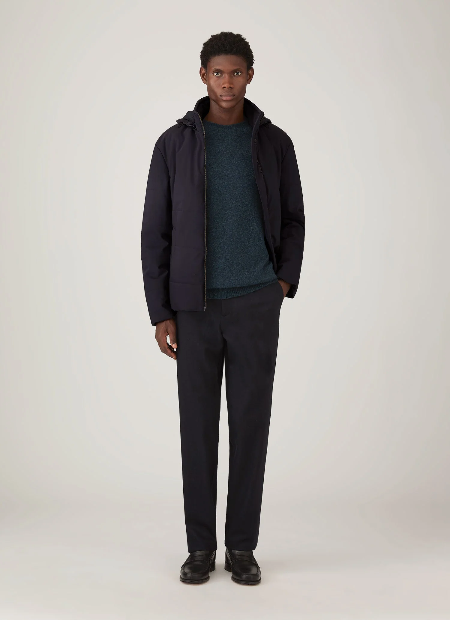 Men's Wool Puffer Jacket in Navy - Image 3
