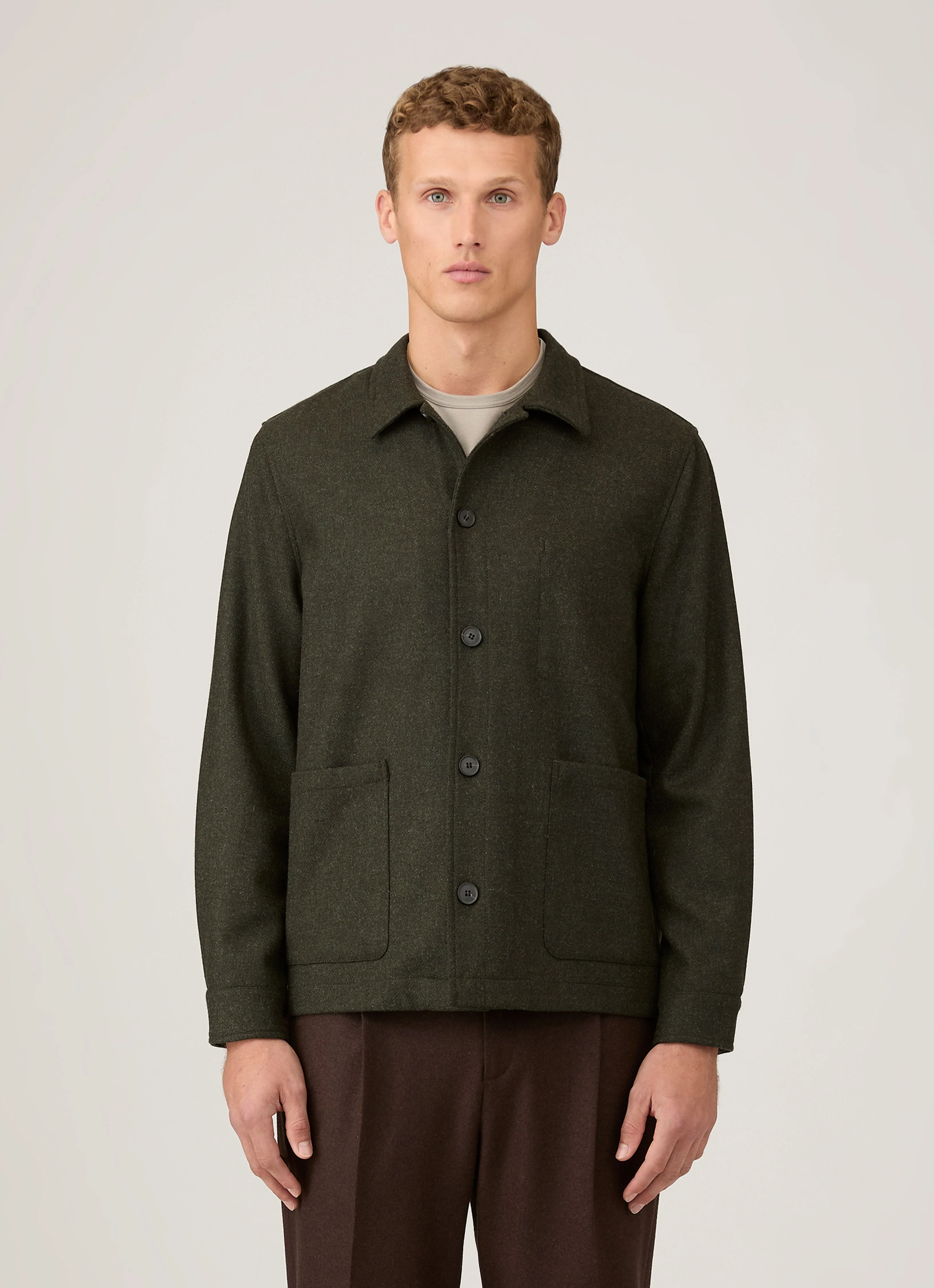 Men's Wool Twin Pocket Jacket in Drill Green - Image 2