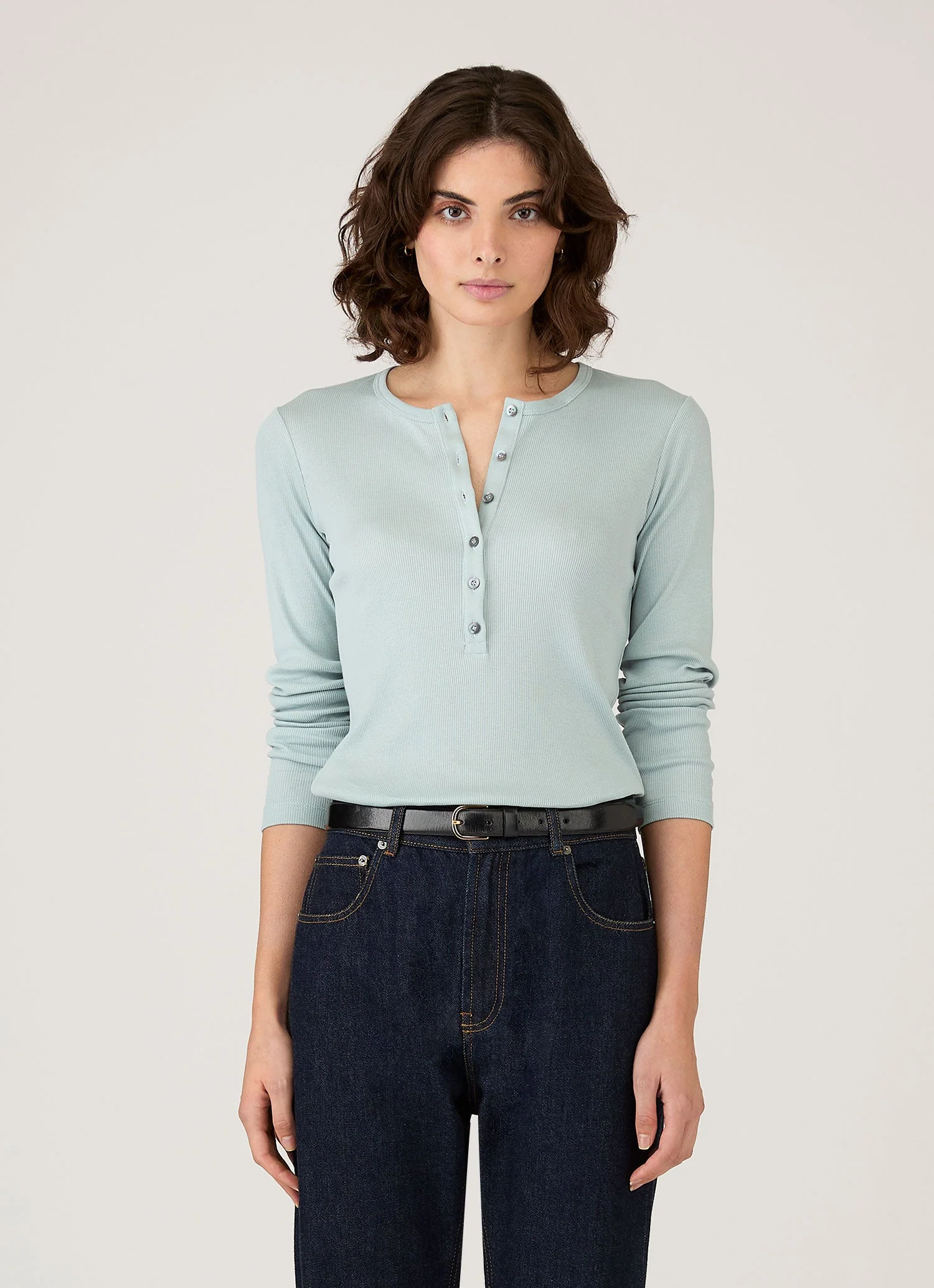 Women's Ribbed Henley in Peppermint