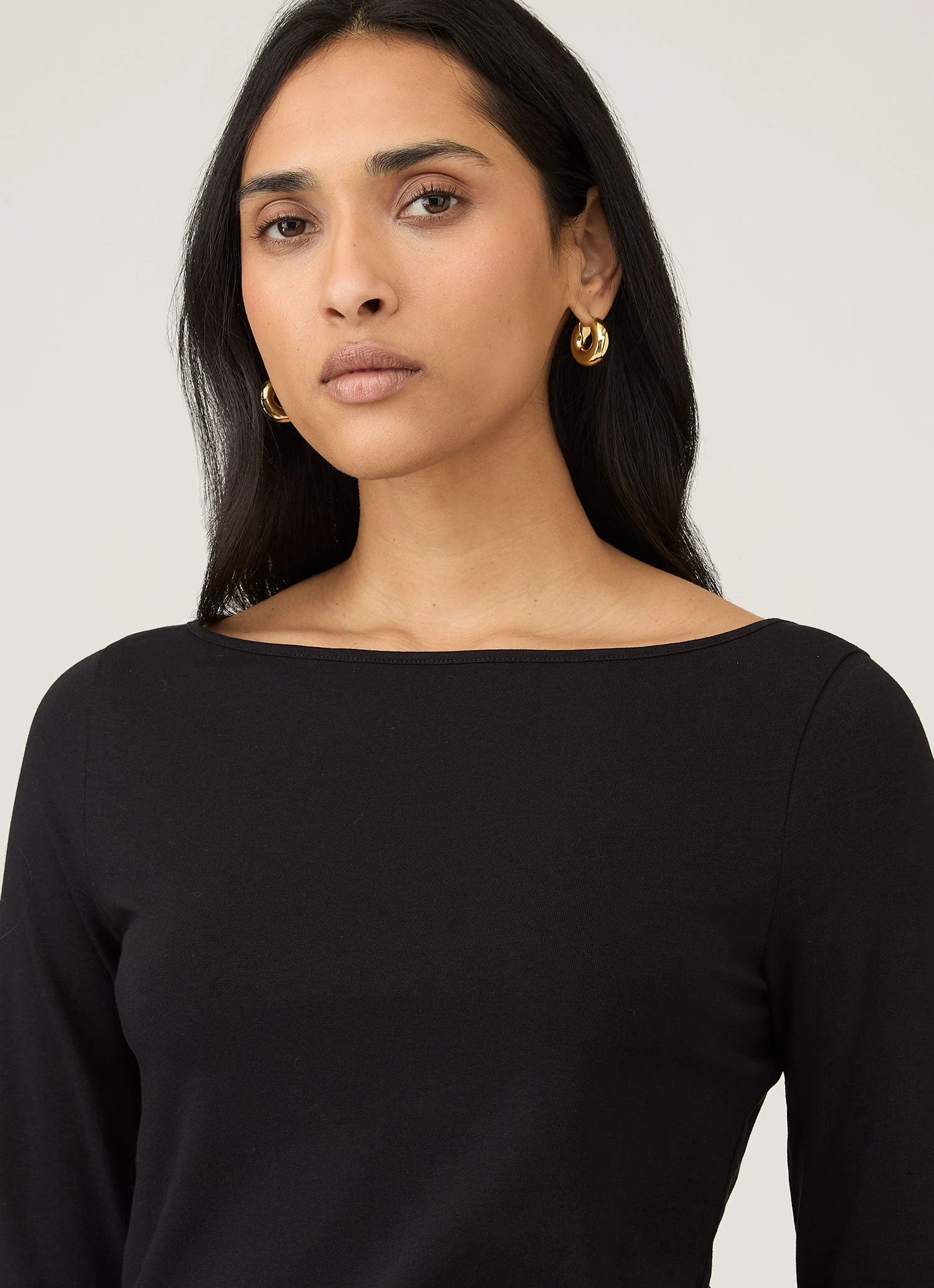 Women's Stretch Cotton Slash Neck Top in Black - Image 4
